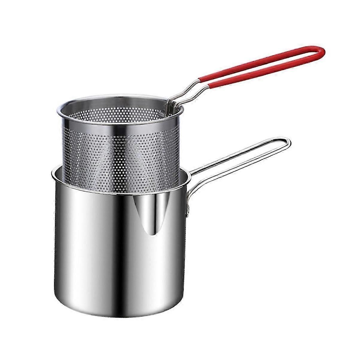 Stainless Steel Deep Frying Pot Tempura French Fries Fryer With Strainer Chicken Fried Pans Kitchen