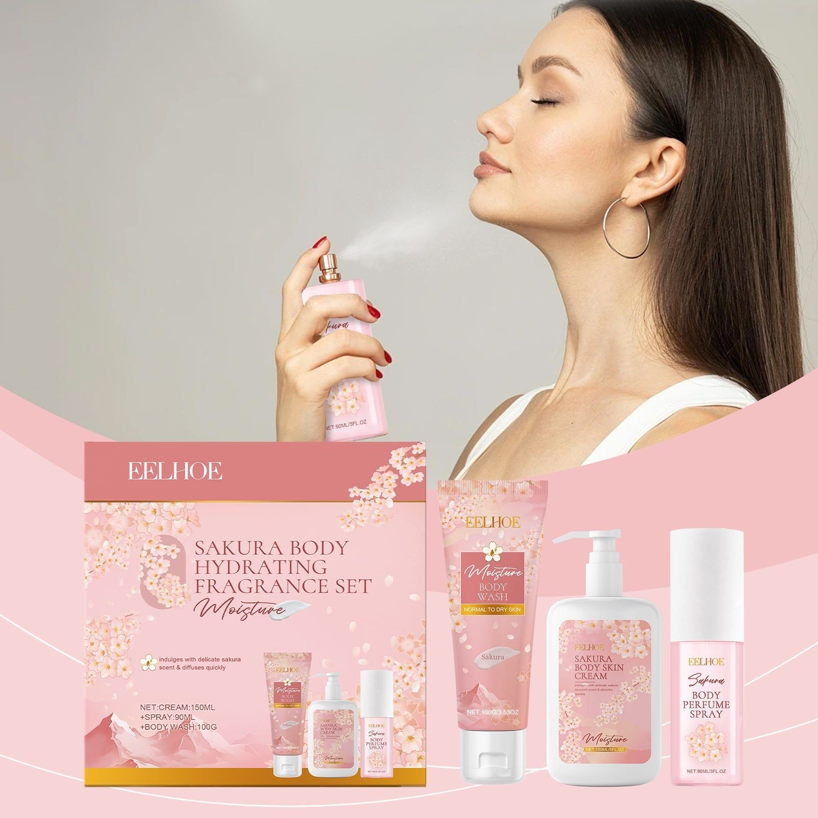 Cherry Blossom Body Care Set, Moisturizing, Nourishing, Gentle Cleansing, Fragrance ,1set