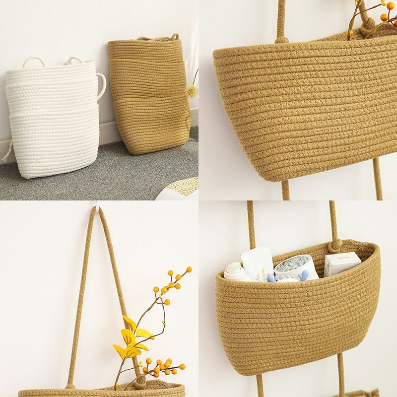 3 Tier Door Hanging Basket Woven Cotton Wall Storage Bag Decorative Hanging Storage Basket