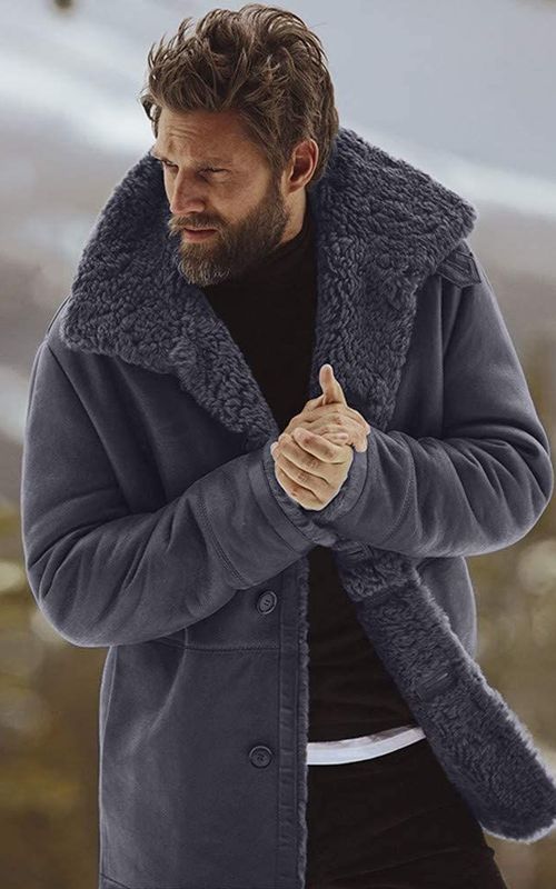 Winter Men Fleece Lapel Jacket Warm Thick Coat Casual Stand Collar Outwear