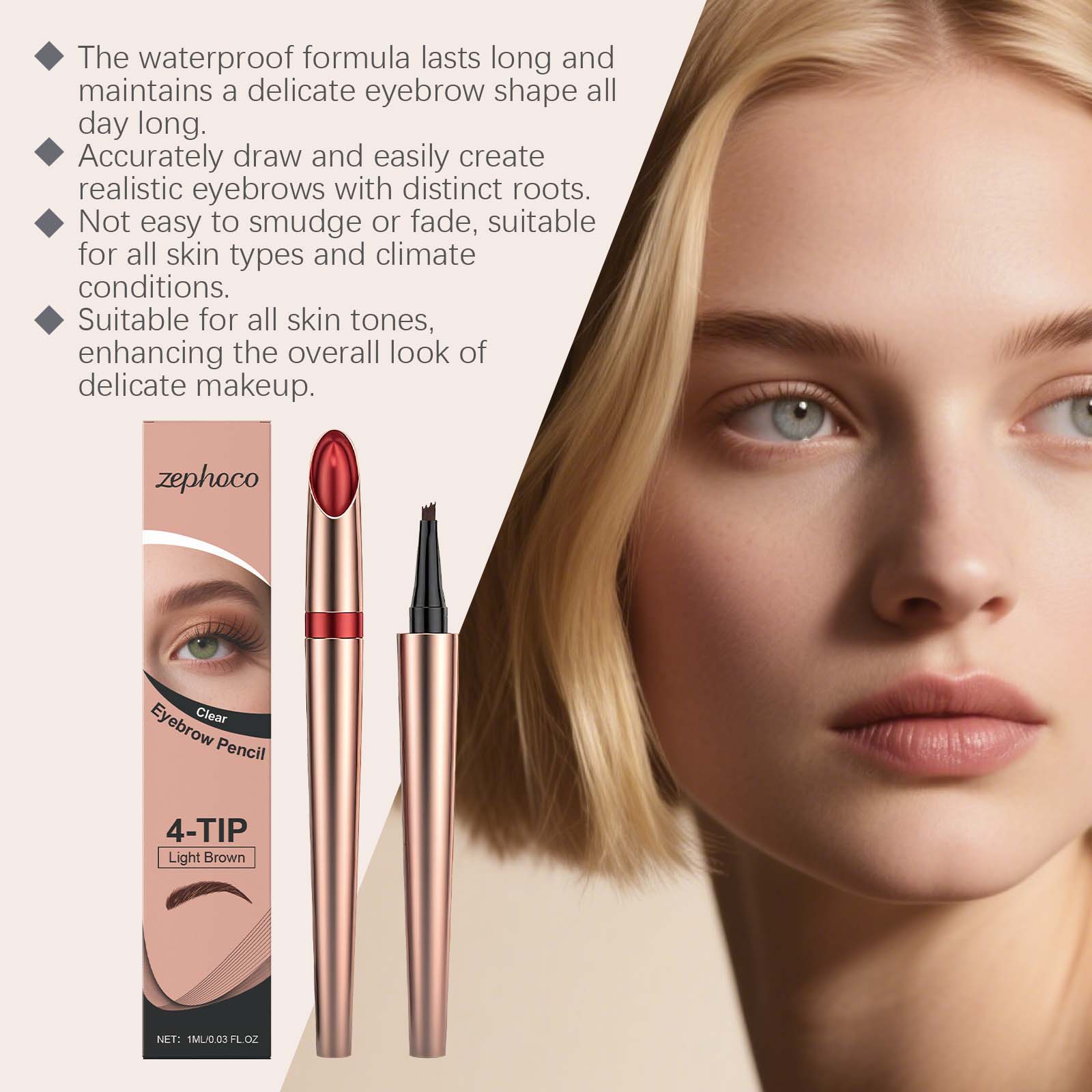 Waterproof Eyebrow Pencil, Natural Brow Shaping, Long-Lasting, Smudge-Proof, Easy to Use ,1ml