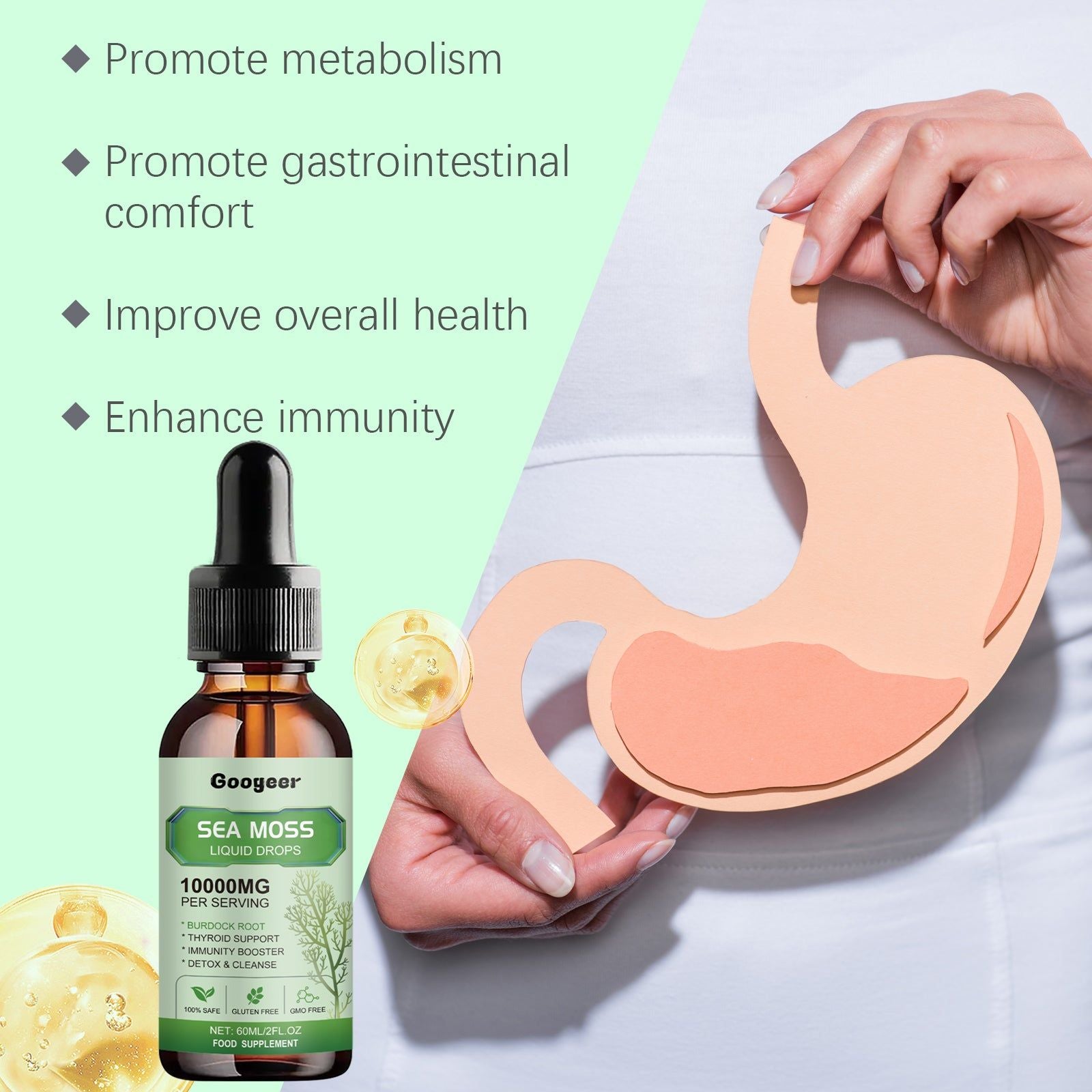 Sea Moss Liquid Drops for Body Care, Boost Immunity, Natural Herbal Support ,60ml