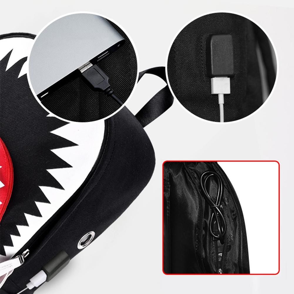 Luminous Backpack Shark Laptop Backpack Usb Charging School Bag Waterproof Travel Bag