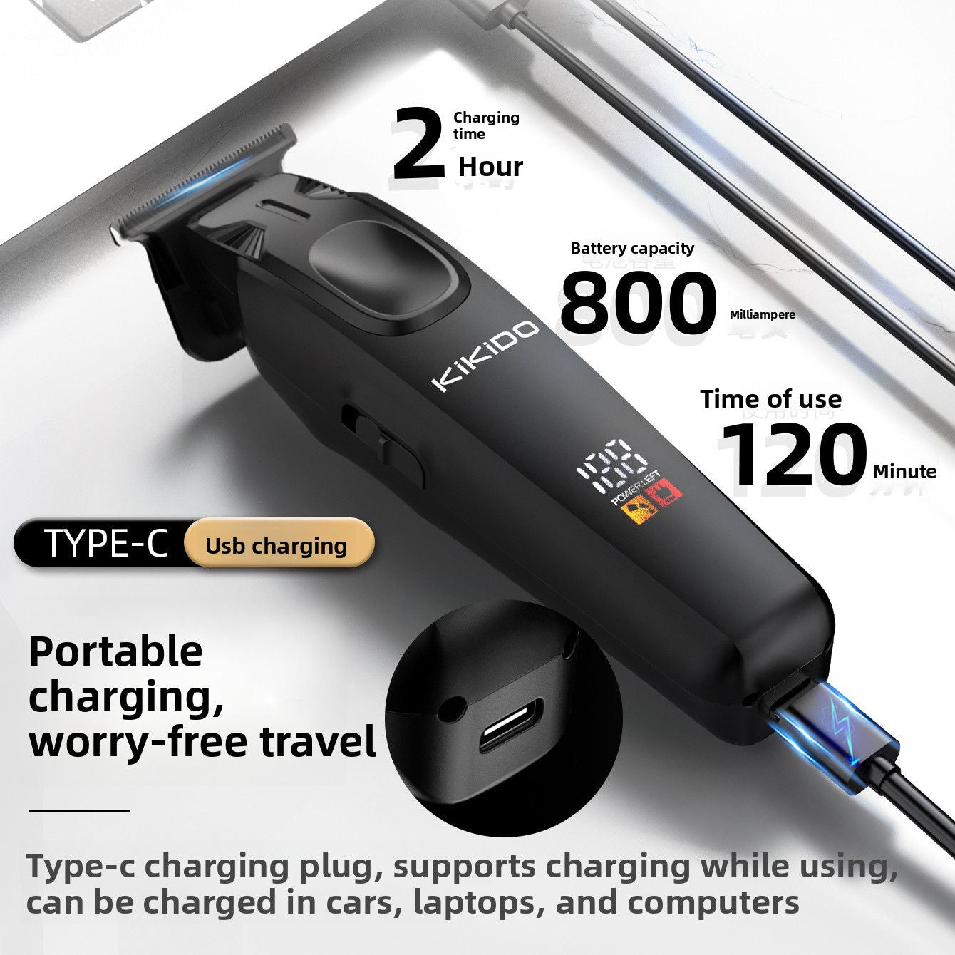 Waterproof Hair Clipper with 12 Guide Combs, USB Rechargeable