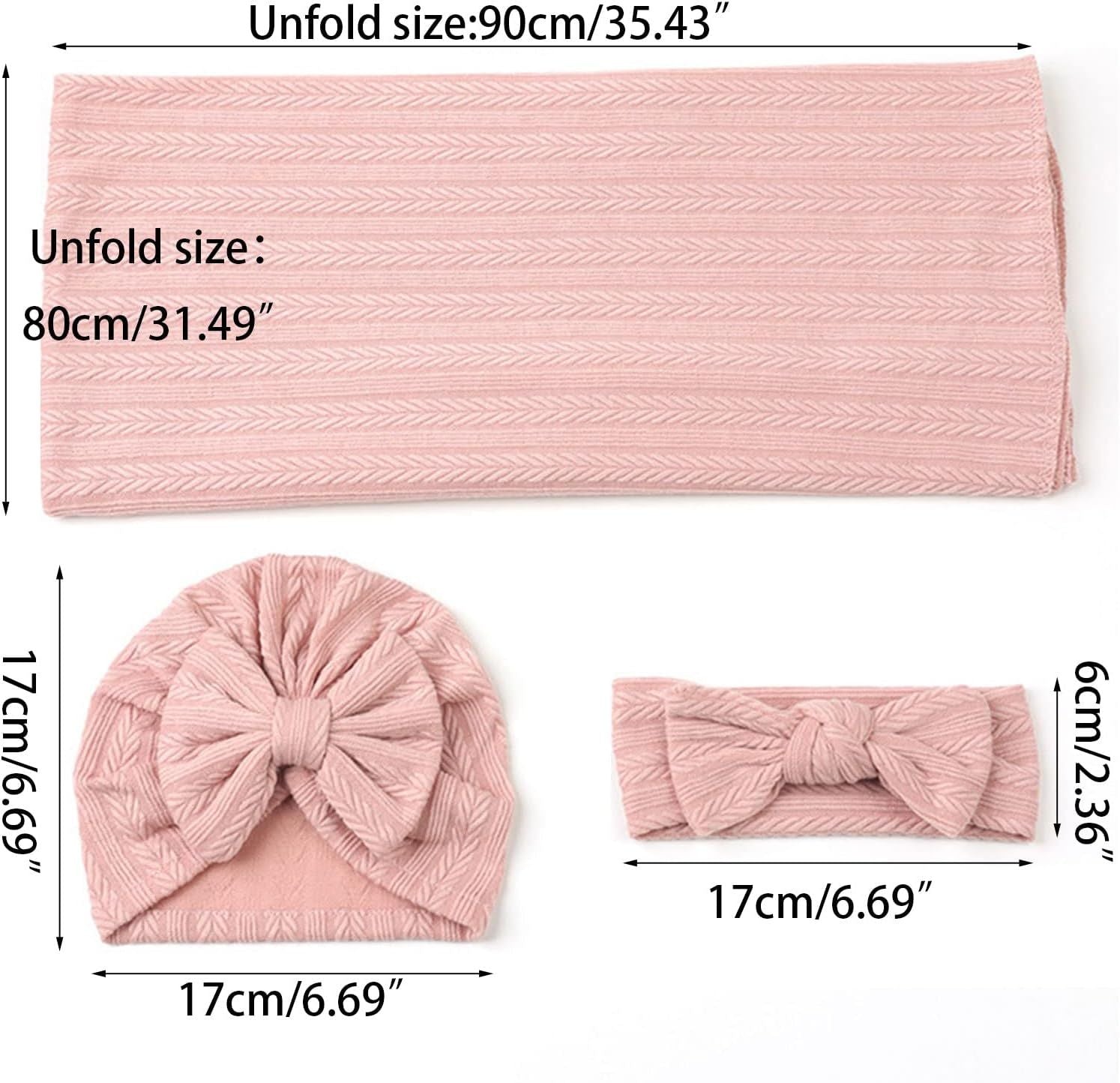 3pcs Newborn Baby Wrap Blanket Headbandand Hat Bowknot Receiving Blankets
