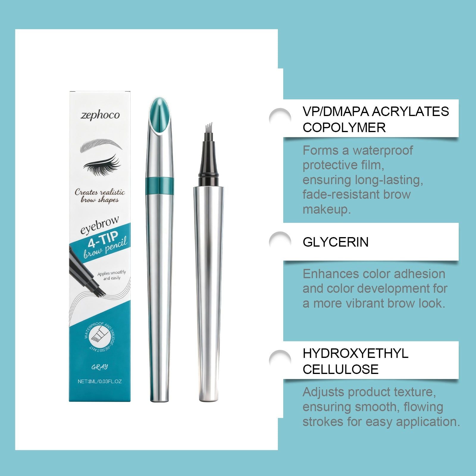 Beauty Collection Grey Anti-Blurring Eyebrow Pencil, Waterproof, Natural, Perfect for Beginners ,1ml