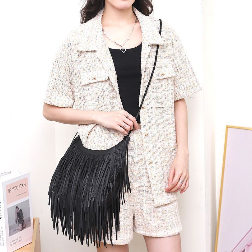Vintage Fringe Hobo Bags Faux Leather Crossbody Bag with Long Tassels for Women