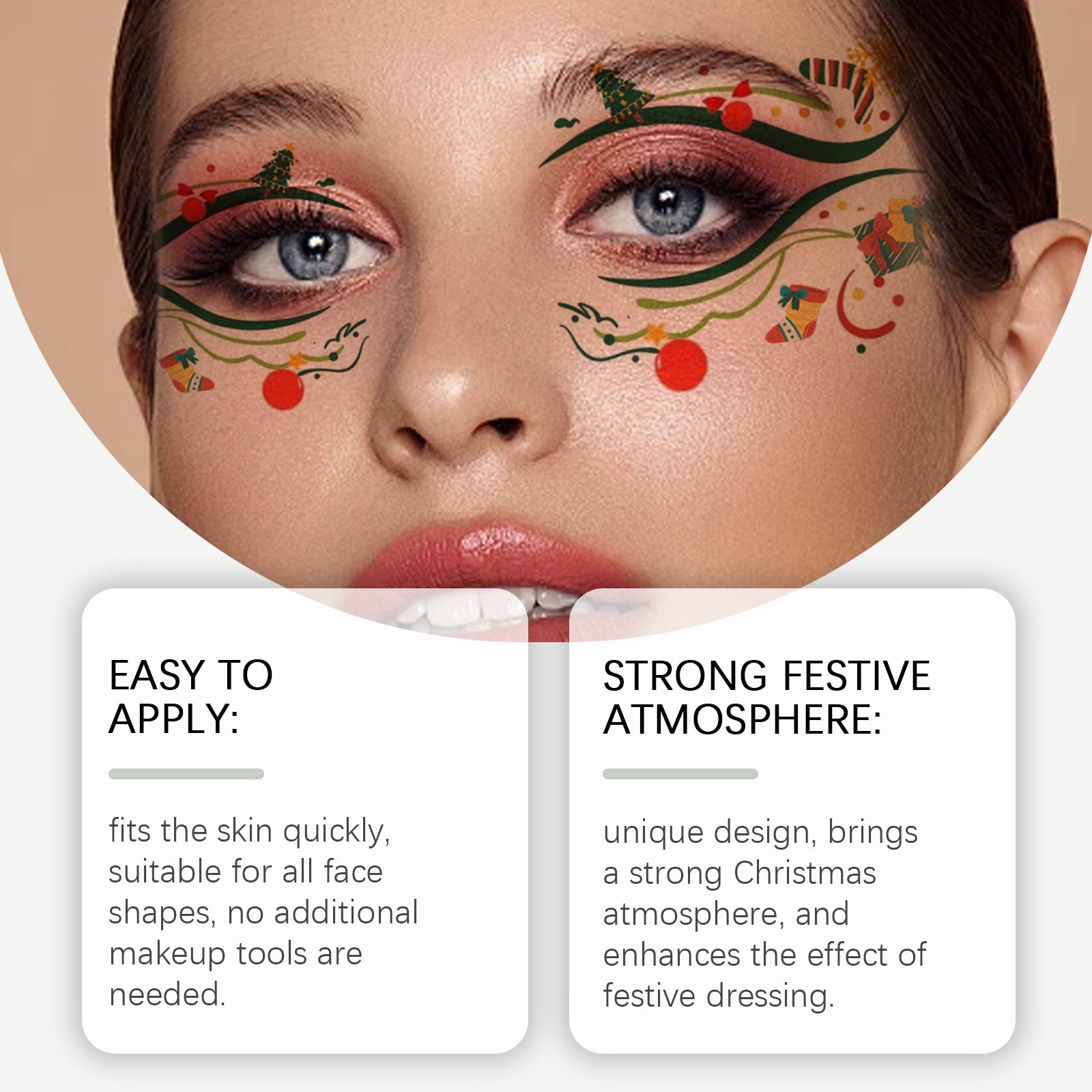 Christmas Face Stickers, Festive Atmosphere, Easy Holiday Fun, Face Tattoos ,10pieces