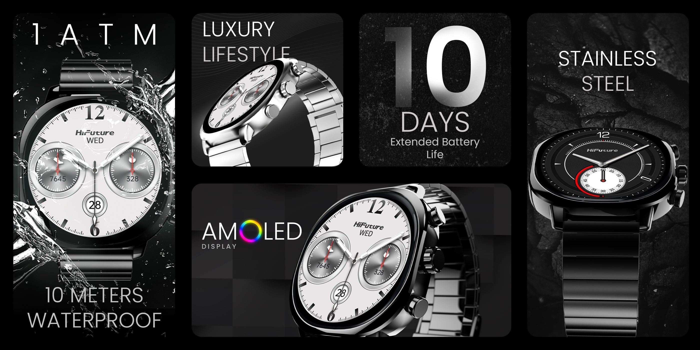 HiFuture AIX Amoled Stainless Steel wireless Calling Smartwatch -  Black