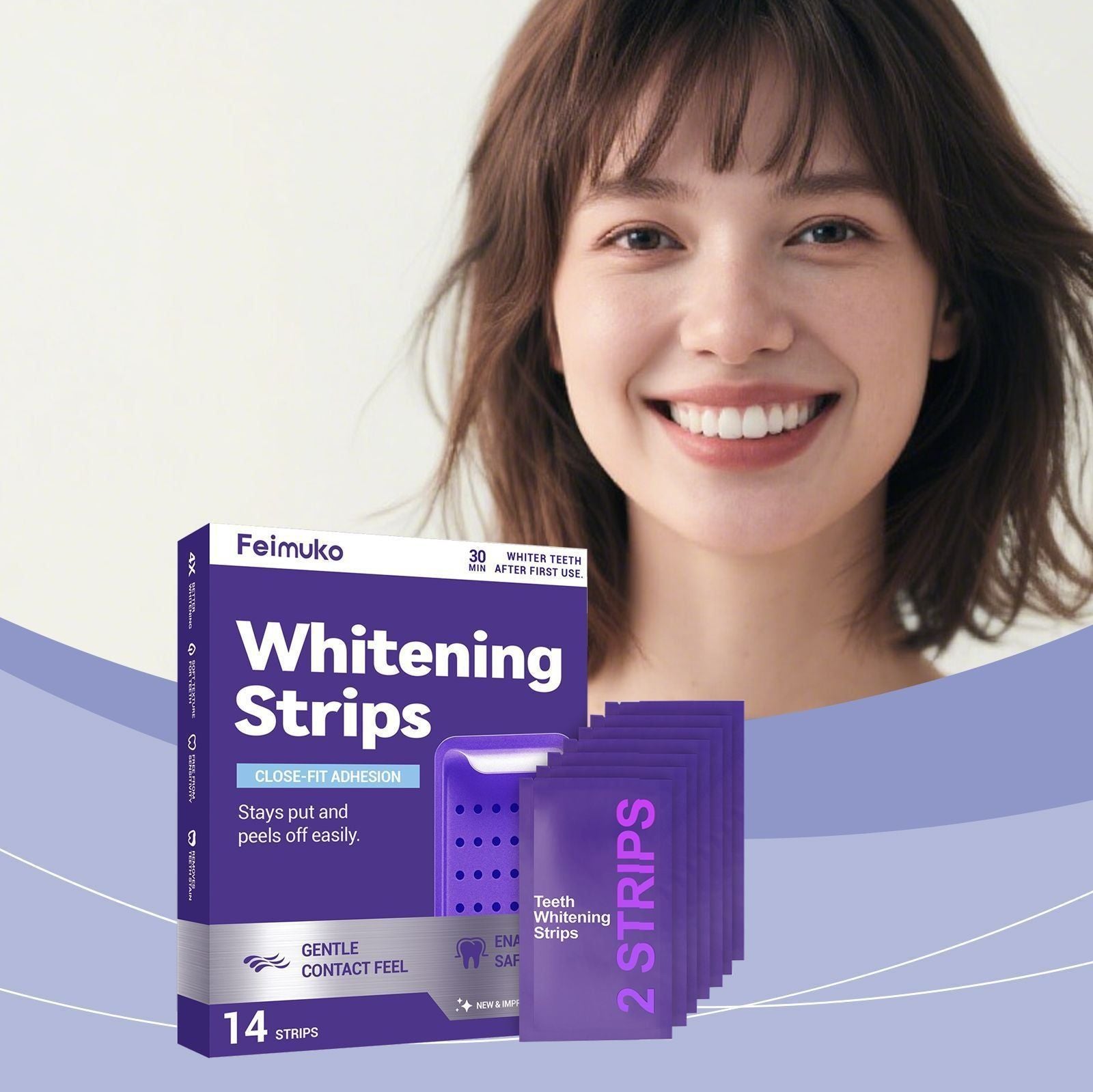 Feimuko Purple Brightening Teeth Whitening Strips – Easy-to-Use, Portable for Daily Home Use, Gentle Oral Care Strips