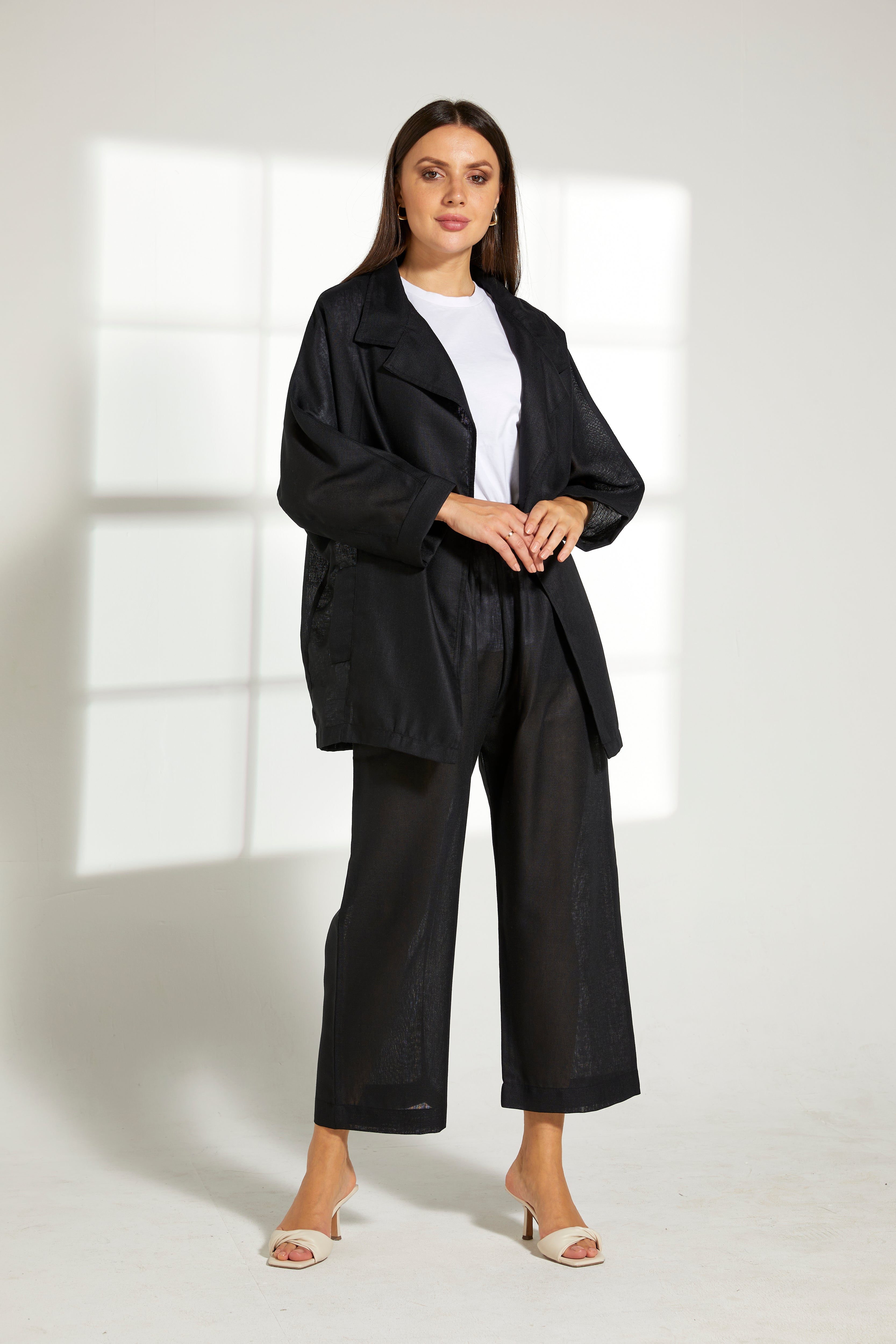 MOiSTREET Black Linen Top and Pants Set