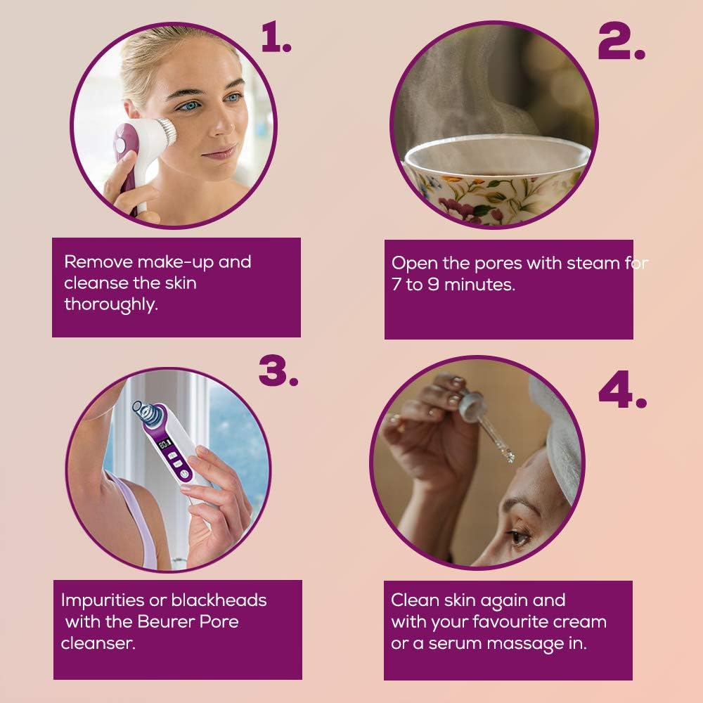 Beurer Power deep pore cleanser | FC41 | Pore Vacuum with 5 Intensity Levels and 3 Attachments for Deep Pore Cleaning Suitable For All Skin Types | Premium Facial cleansing tools