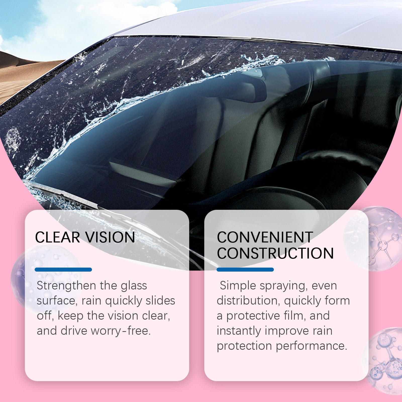 Car Glass Cleaner, Dust and Decontamination, Rain-Repellent, Stubborn Dirt Removal ,50ml