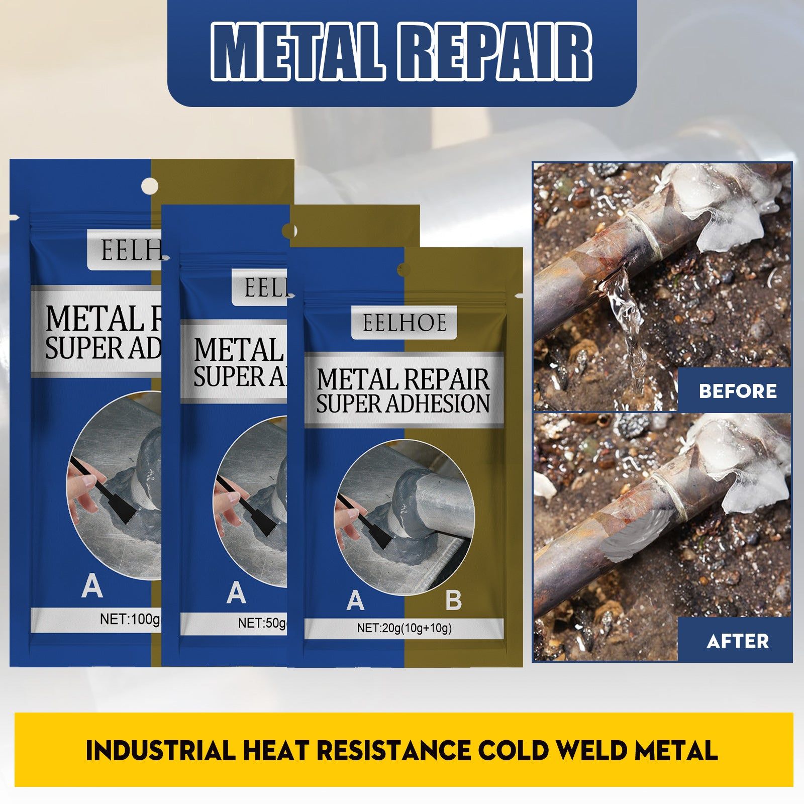 Casting Glue, Strong Adhesion, Quick-Dry Metal Repair, Waterproof, High Temp Resistant ,1set