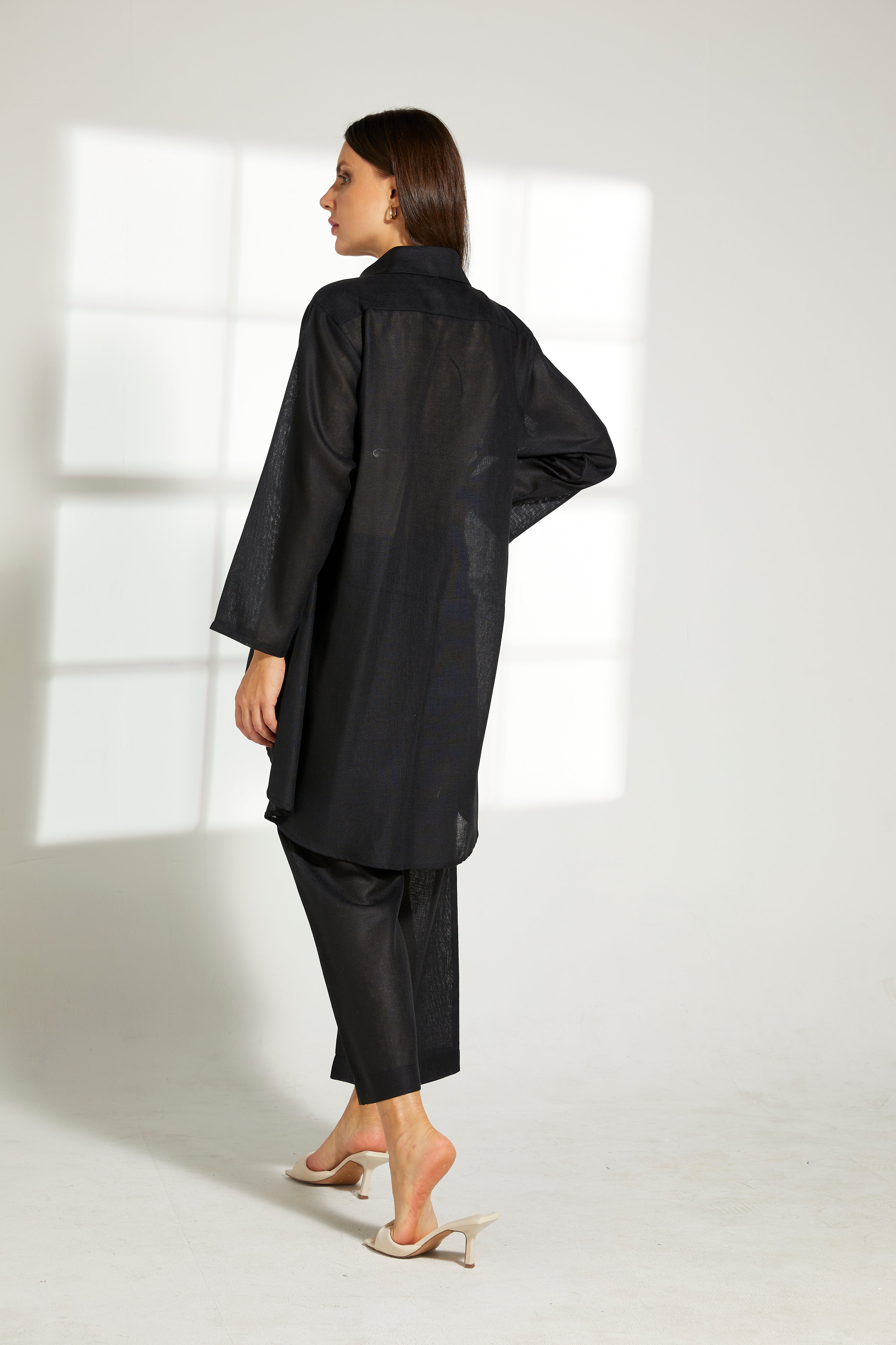 MOiSTREET Black Linen Fabric Top and Pants Set