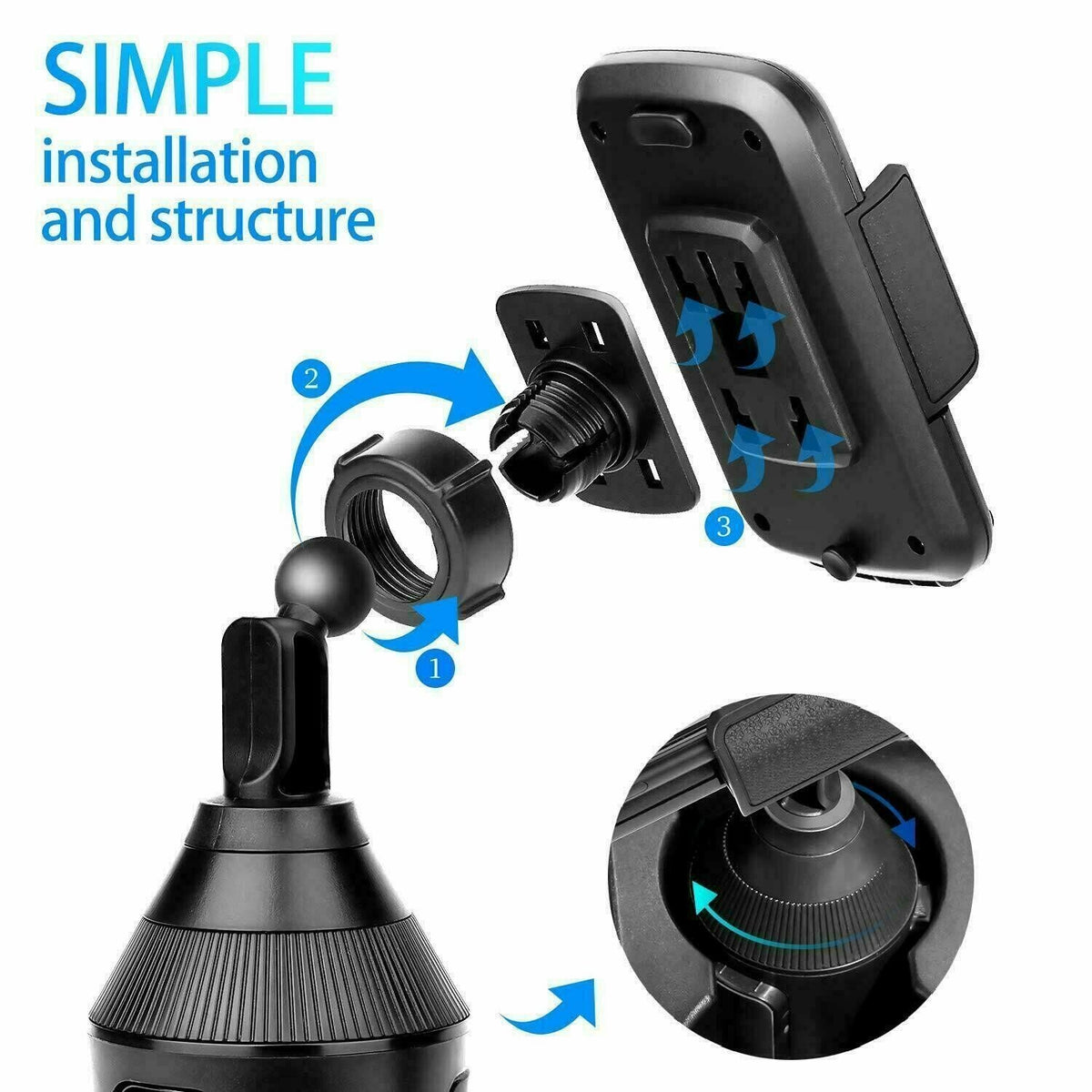 360 Degrees Adjustable Phone Mount Car Cup Holder Stand Cradle Phone Bracket With Smart Release Button