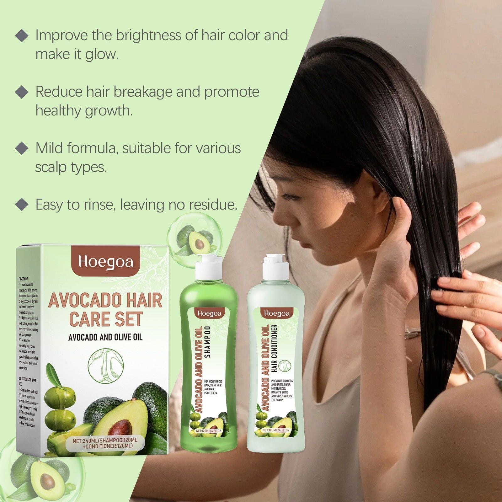 Avocado Hair Care Set for Glossy, Nourished, and Smooth Hair, Deep Moisturizing ,1set
