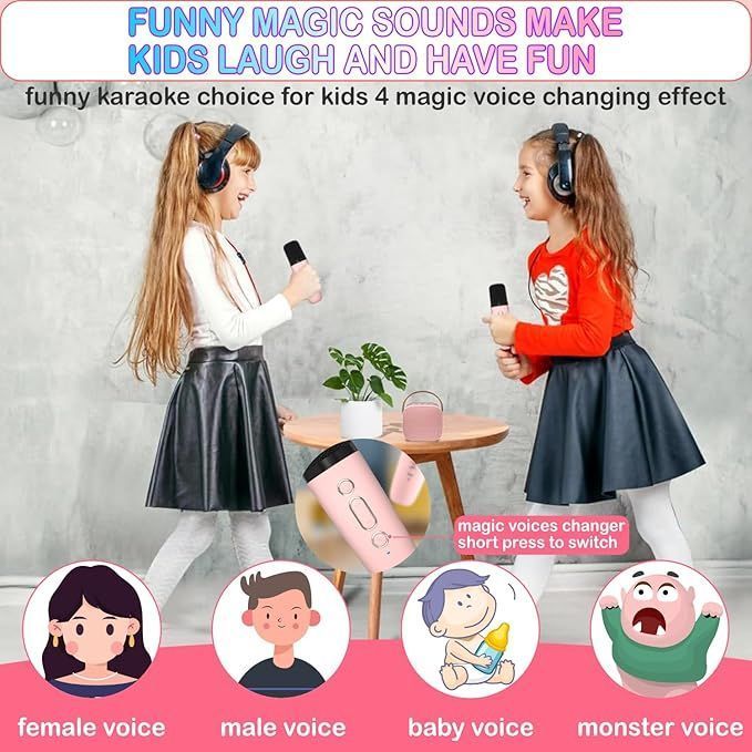 Mini Karaoke Machine With Portable Bluetooth Speaker 2 microphones Birthday Gifts for Kids