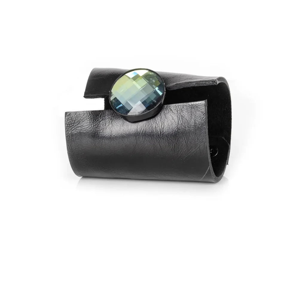 The Dark Aurora Faceted Crystal Leather Cuff Bracelet