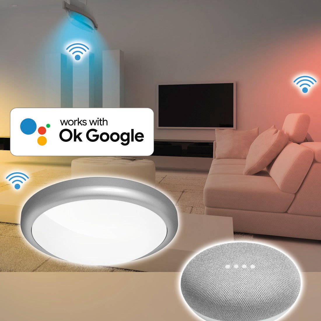 Hama 176560 "Design" Smart Home Ceiling Light, without Hub, Voice / App Control, metal