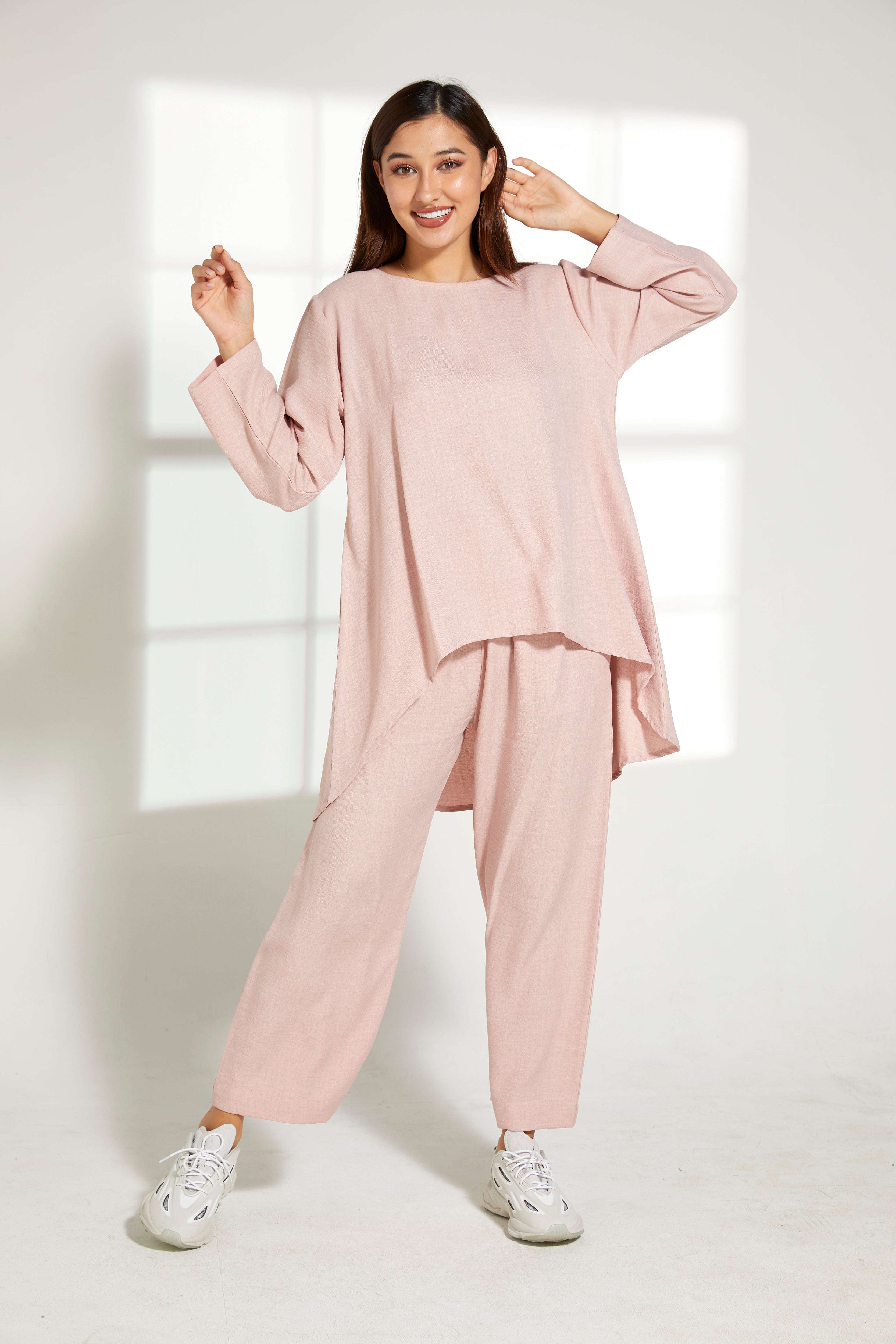 MOiSTREET Nude Pink CEY Mélange Fabric Top And Pants Set