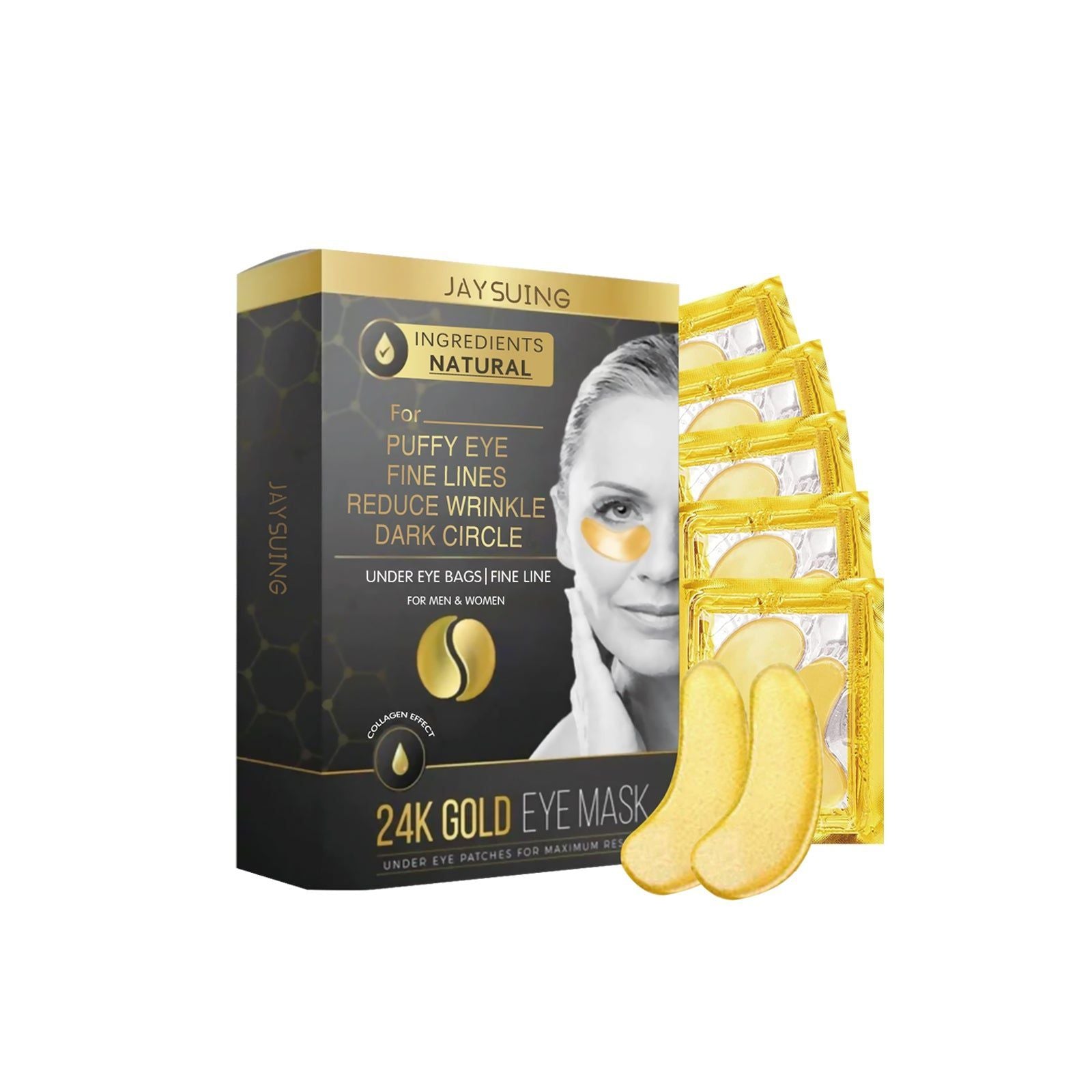 24k Gold Eye Mask, Lighten Fine Lines, Tighten Skin, Dark Circles, Anti-Aging, Moisturizing ,5pairs