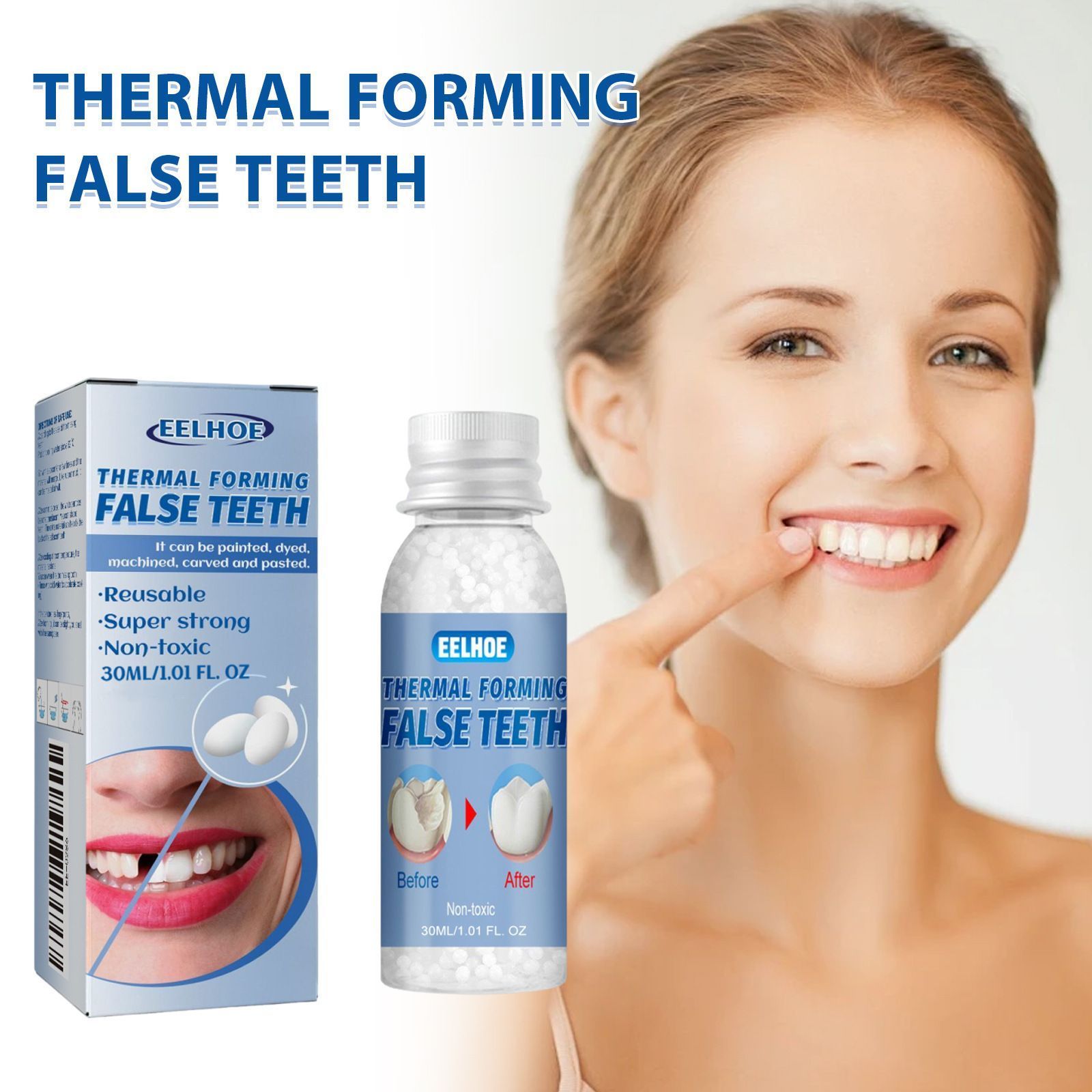 EELHOE Thermal Forming False Teeth Beads, Temporary Cosmetic Tooth Filler, Moldable Denture Adhesive for Smile Makeover