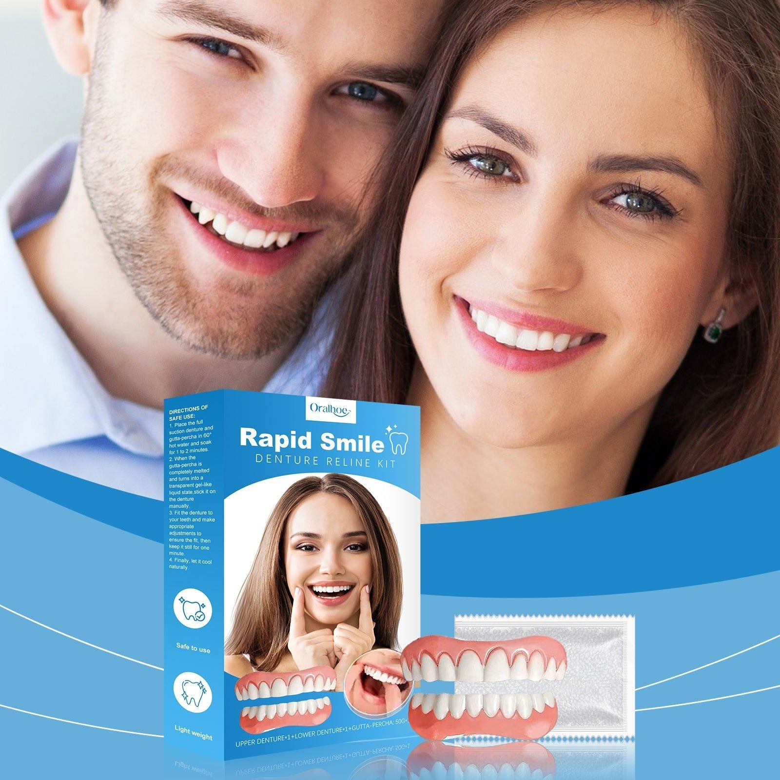Enhanced Modified Denture Set, Comfortable Natural Smile, Easy to Use, Quick Fix ,1set