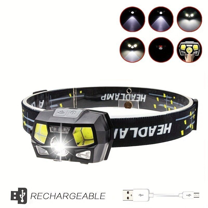 Rechargeable Headlamp with Motion Sensor 1200mAh Super Bright LED Headlight for Camping