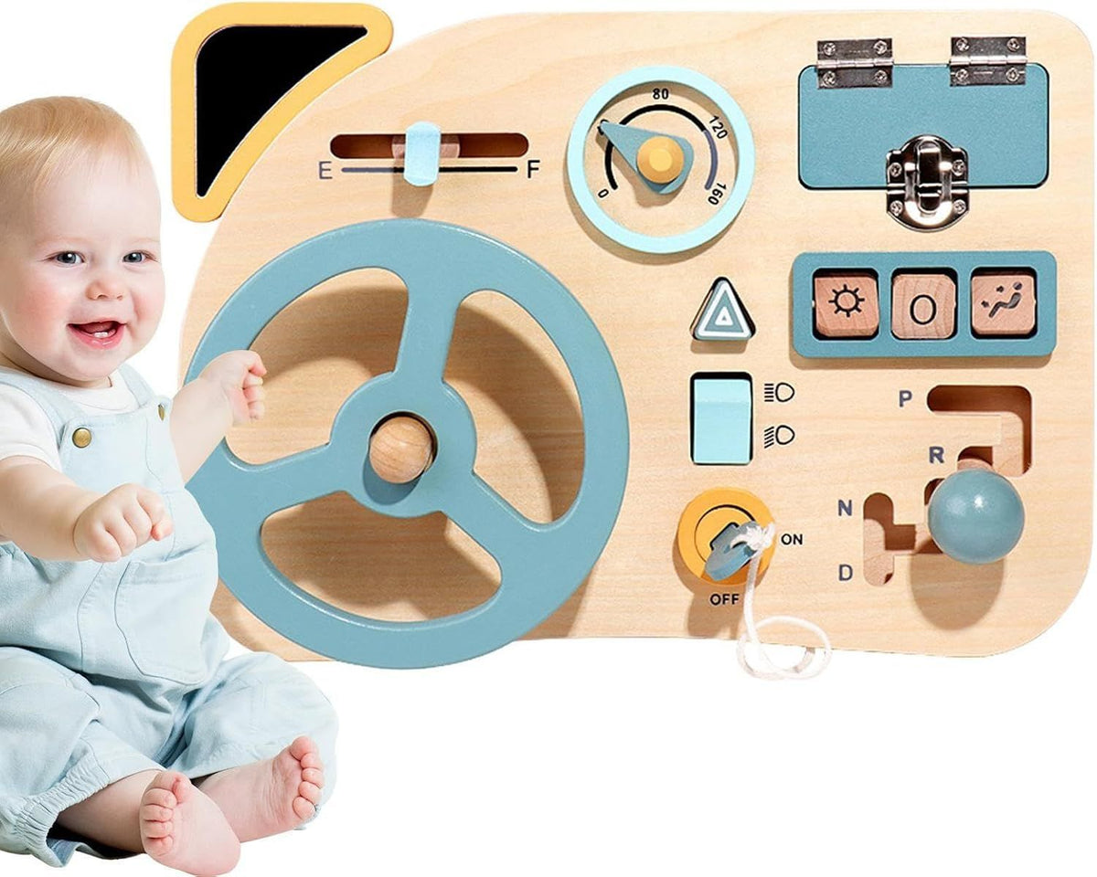 Car Steering Wheel Toys Simulated Driving Toys Kids Toys Car Handle Educational Wooden Dashboard