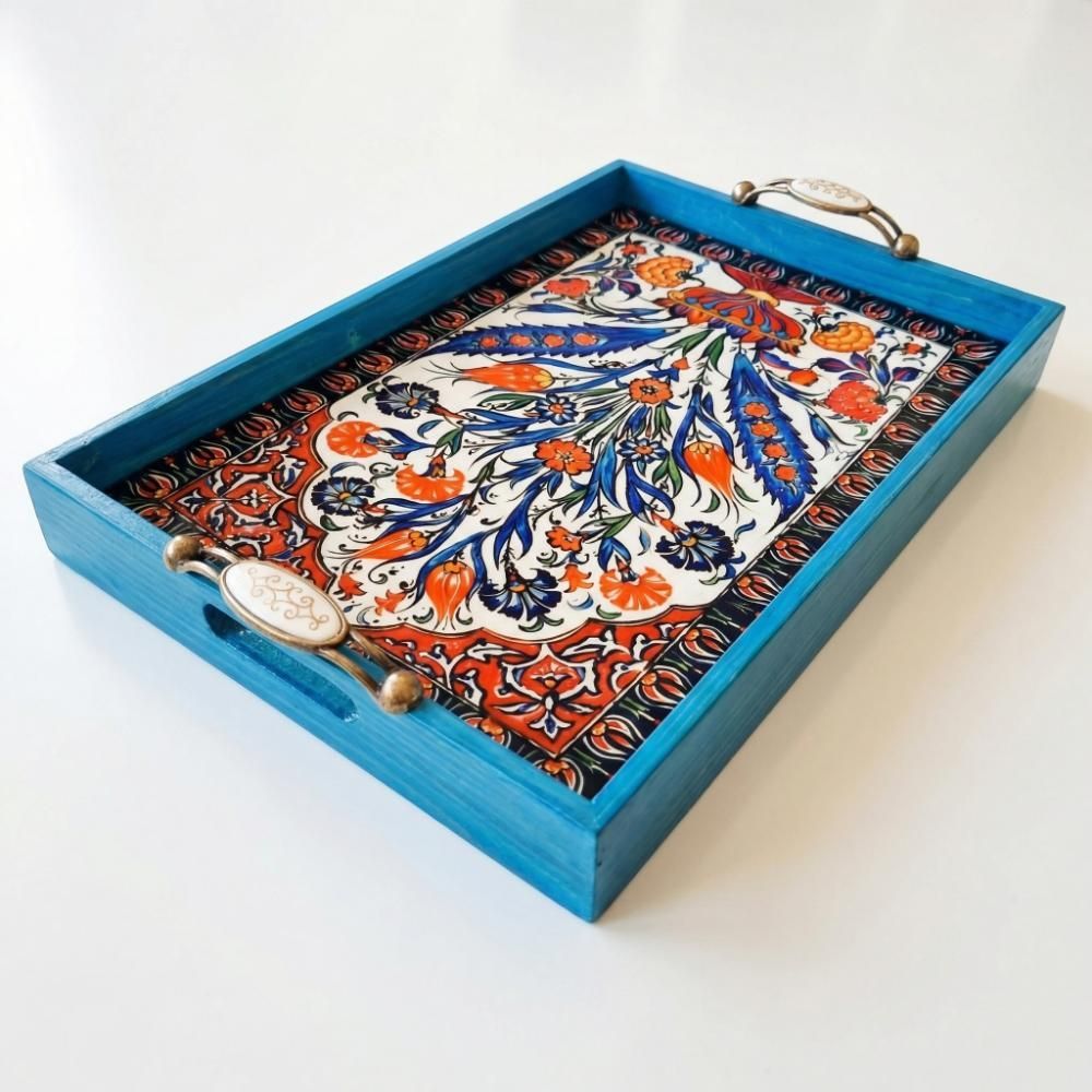 Handmade Turkish Serving Tray - Iznik Ceramic Style Decor