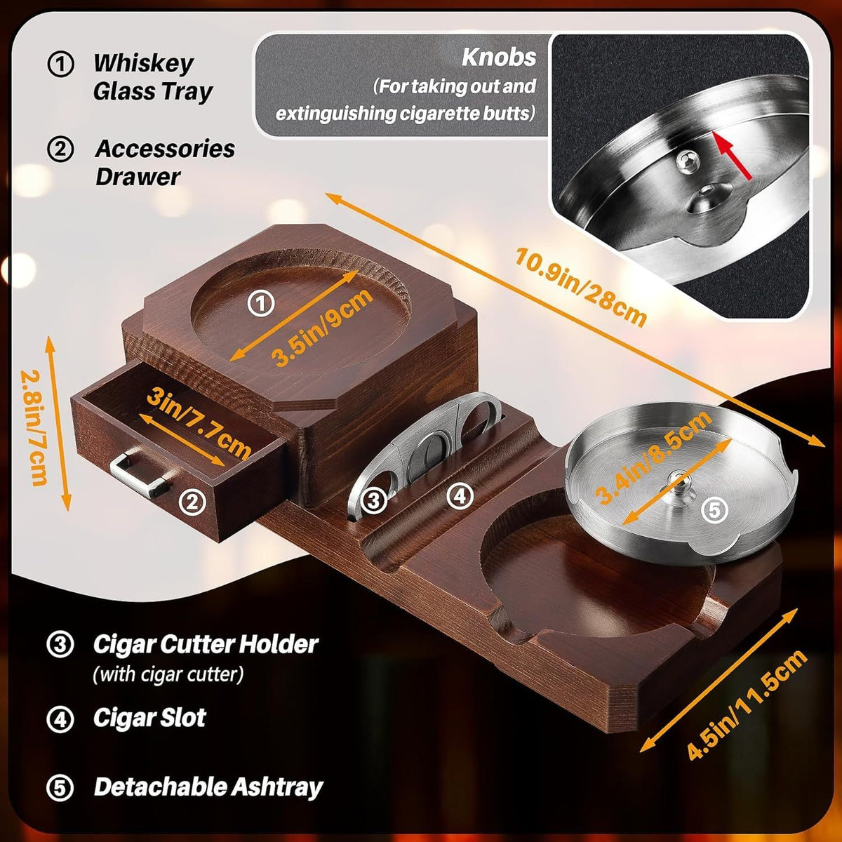 Cigar Ashtray Whiskey Glass Tray Wooden Ash Tray Cigar Cutter