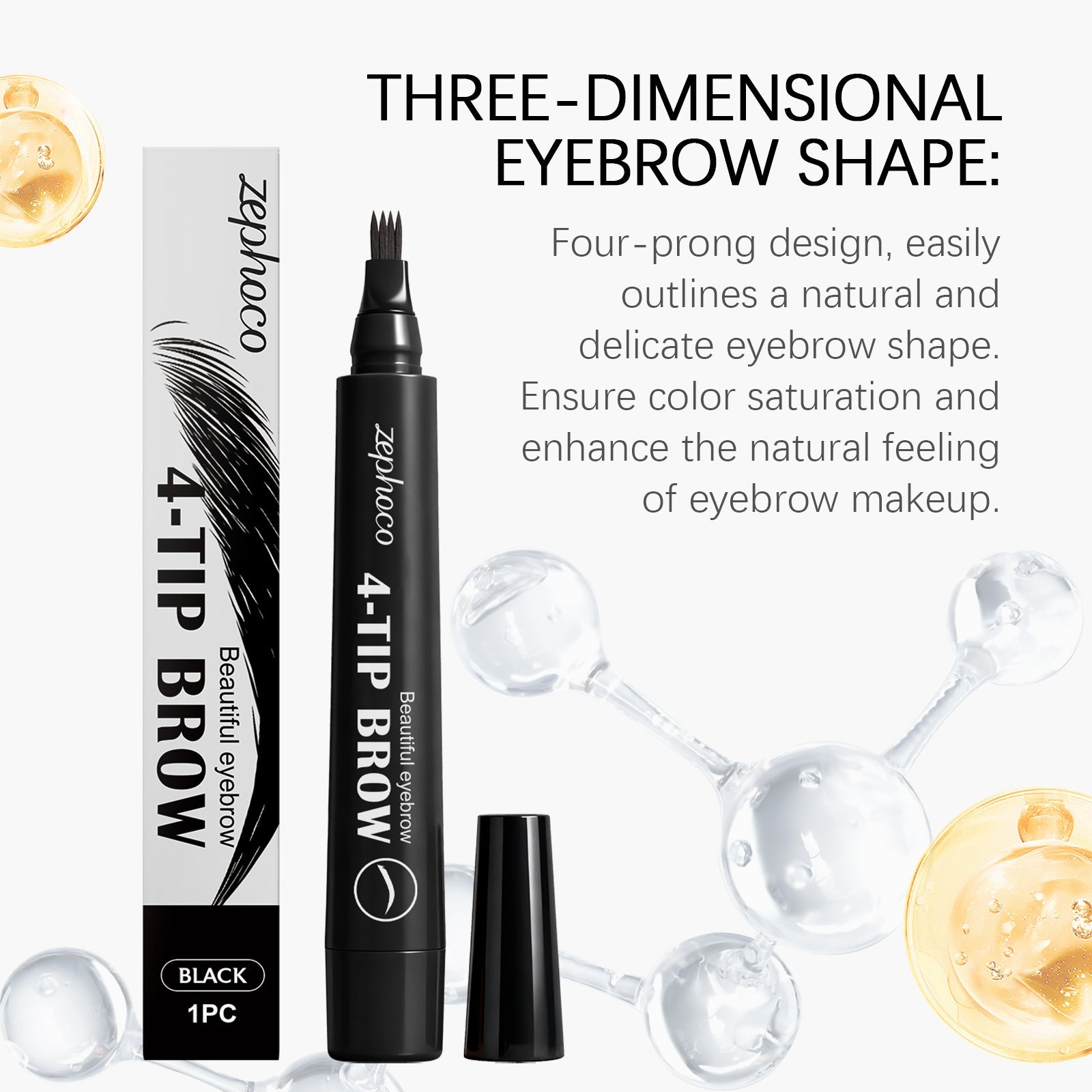 Black Four-Prong Eyebrow Pencil, Long-Lasting, Smooth, Natural, Portable, Daily Makeup ,1 pc
