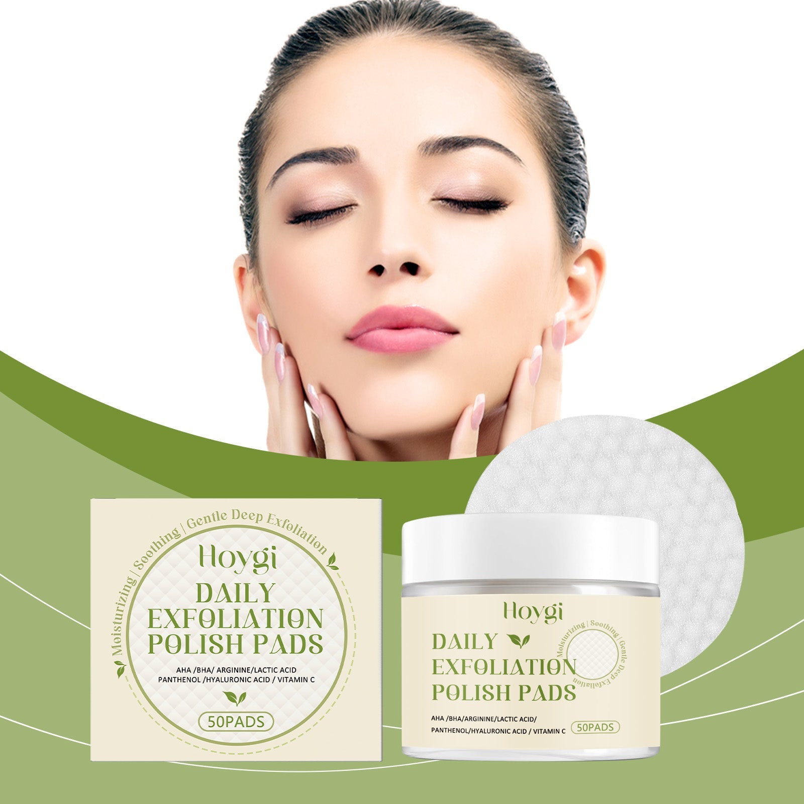 Brightening Facial Cleansing Pads, Exfoliating, Hydrating, Vitamin C, Green Tea ,50pcs