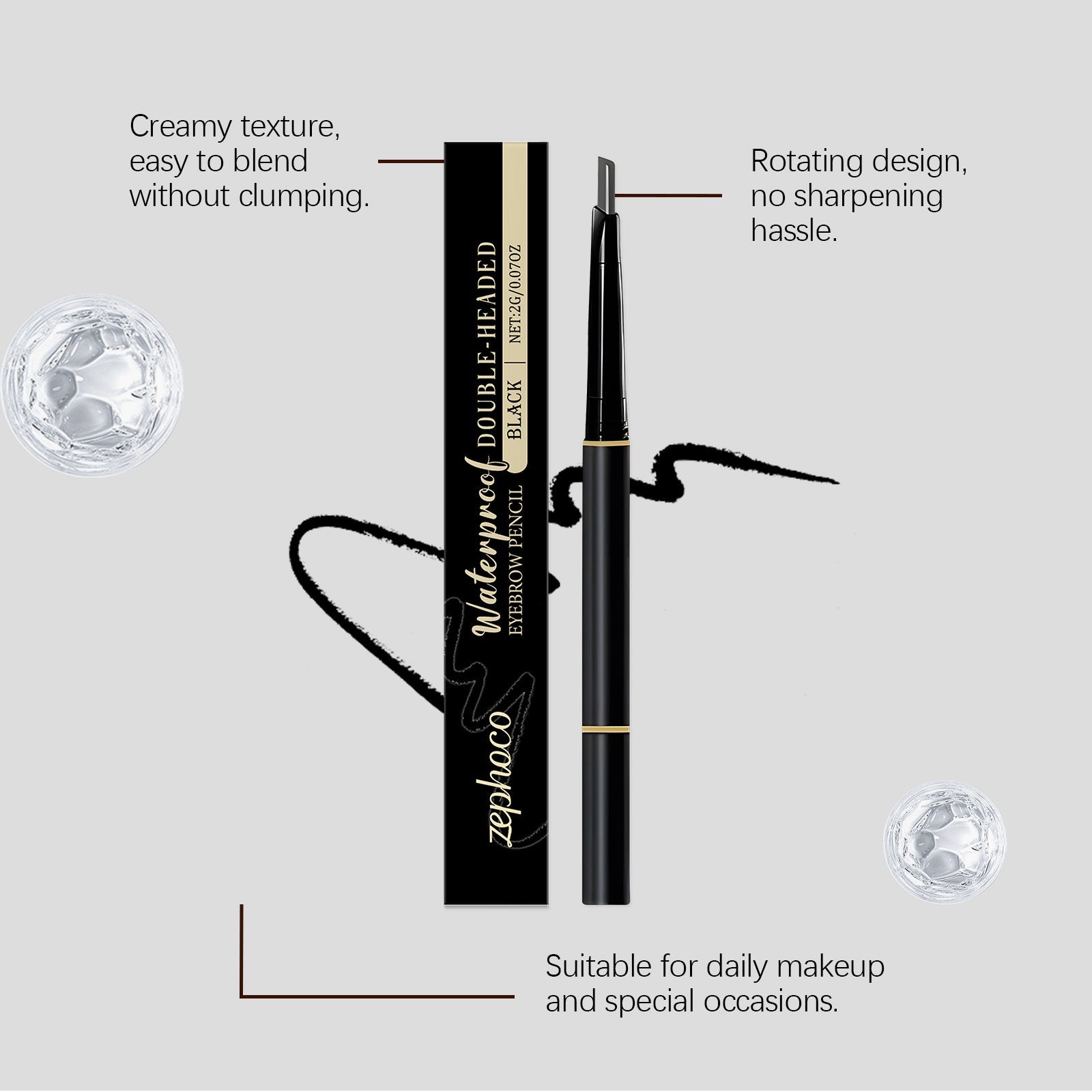 Dual-Head Eyebrow Pencil, Natural Color Development, Waterproof, Long-Lasting, Easy Touch-Up ,2g