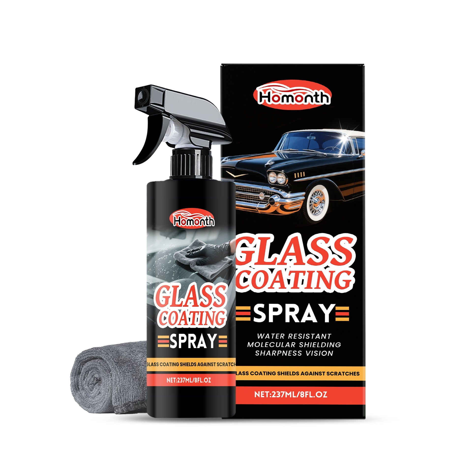 Car Glass Cleaning Spray, Anti-Fog, Streak-Free, Clear View, Easy to Use ,1 set