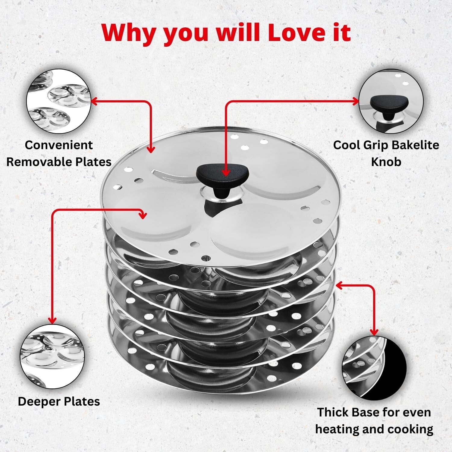 Stainless Steel 6 Idli Plates - 24 Idlis/Heavy Premium Deep Idli Plates