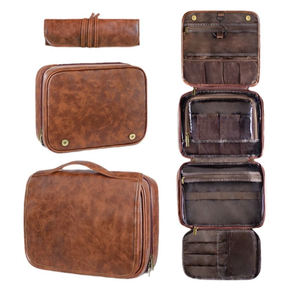 Pu Toiletry Bag Waterproof Large Capacity Wash Bag for Men Women