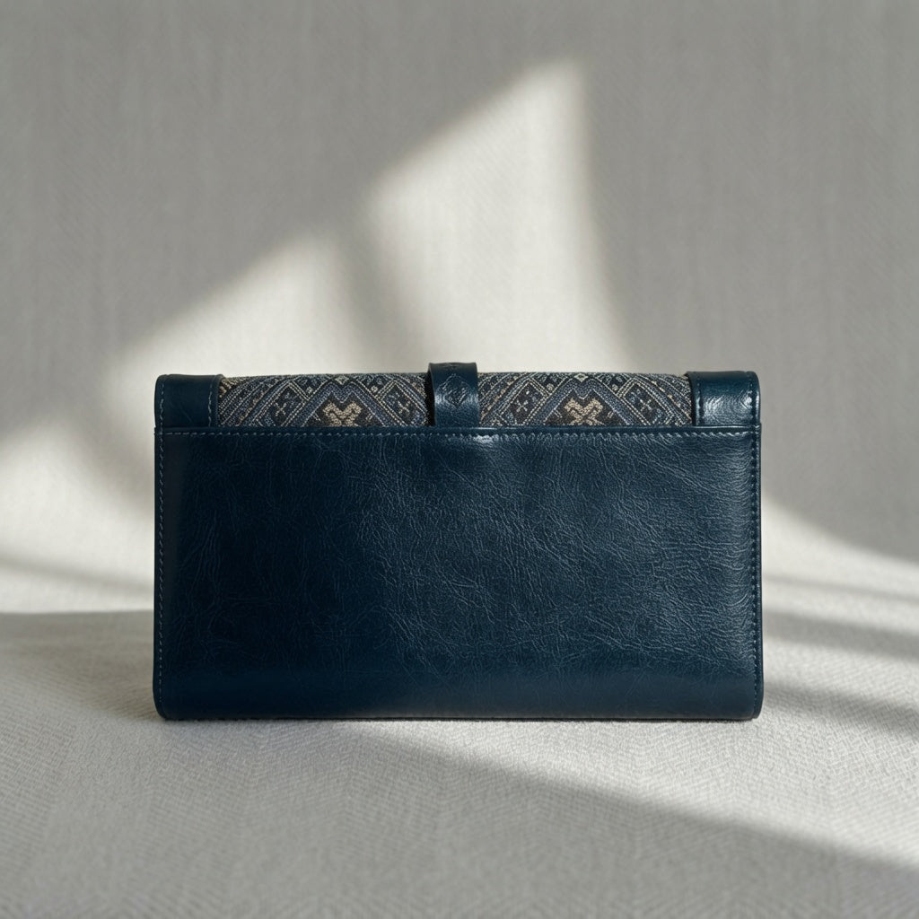 Jamila Designer Midnight Ikat Heritage Flap Bag  Deep Teal, Navy