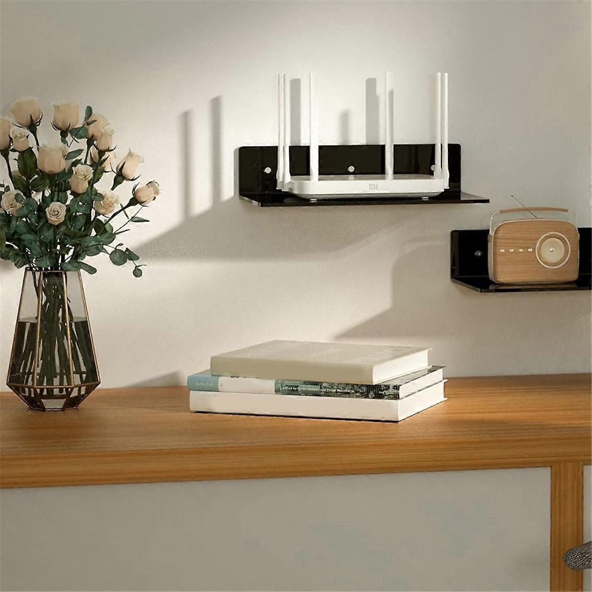 Acrylic Floating Shelf Small Storage Rack Wall-Mounted Black