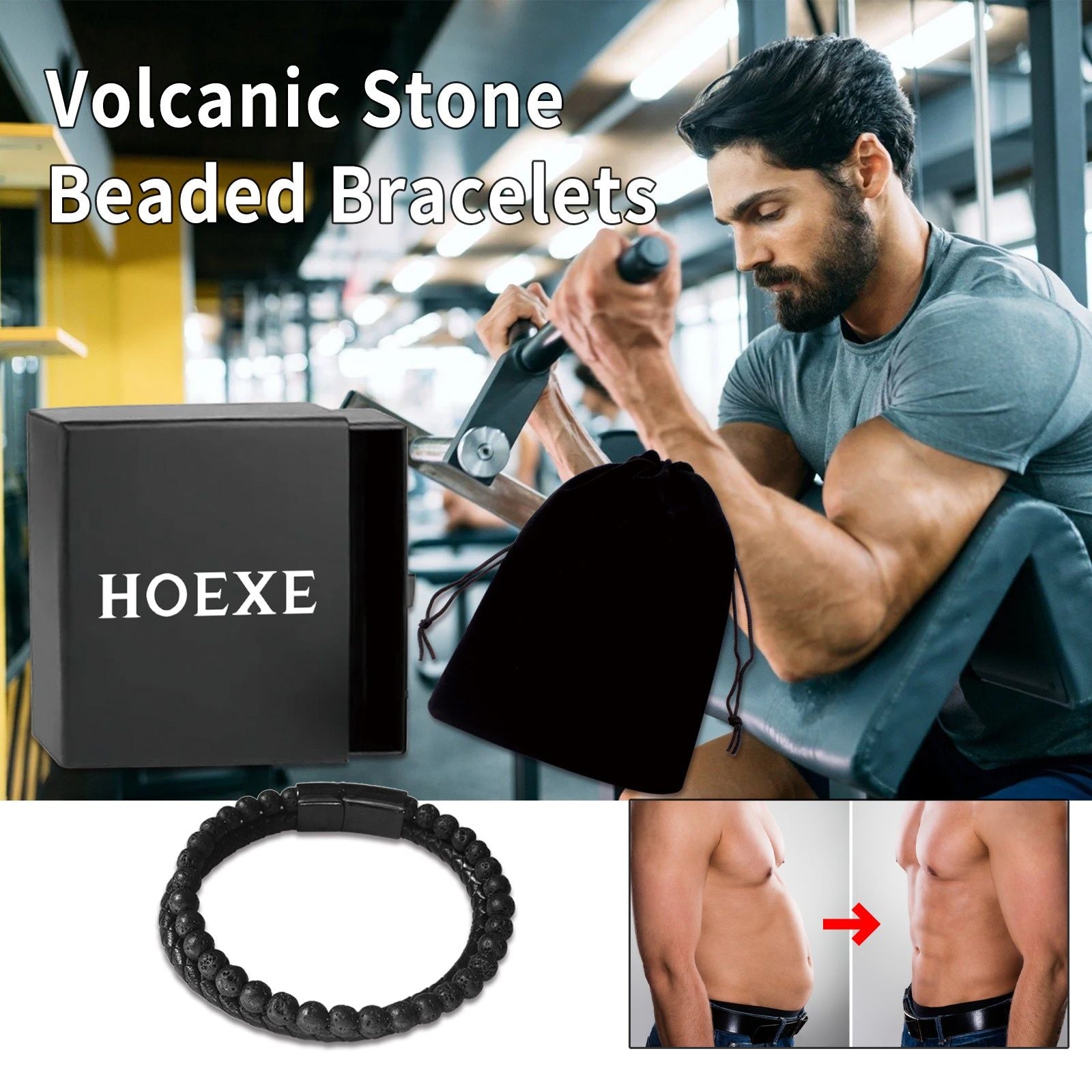 Boost Metabolism with Volcanic Stone Beaded Bracelets, Fitness, Gym, Men's Fashion ,1pcs