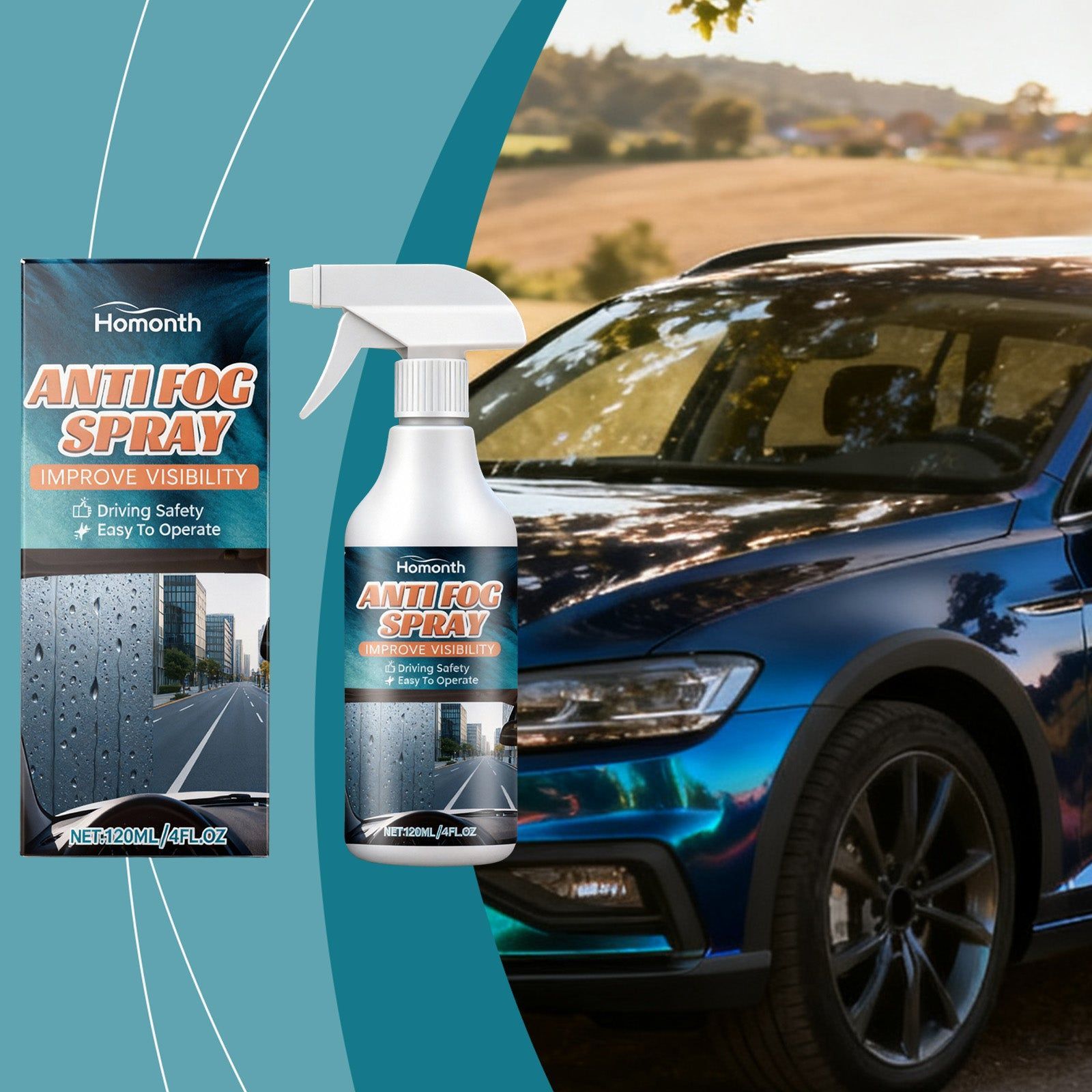 Car Care Anti-Fog Spray, Long-Lasting Clear Vision, Safe Driving Solution ,120ml