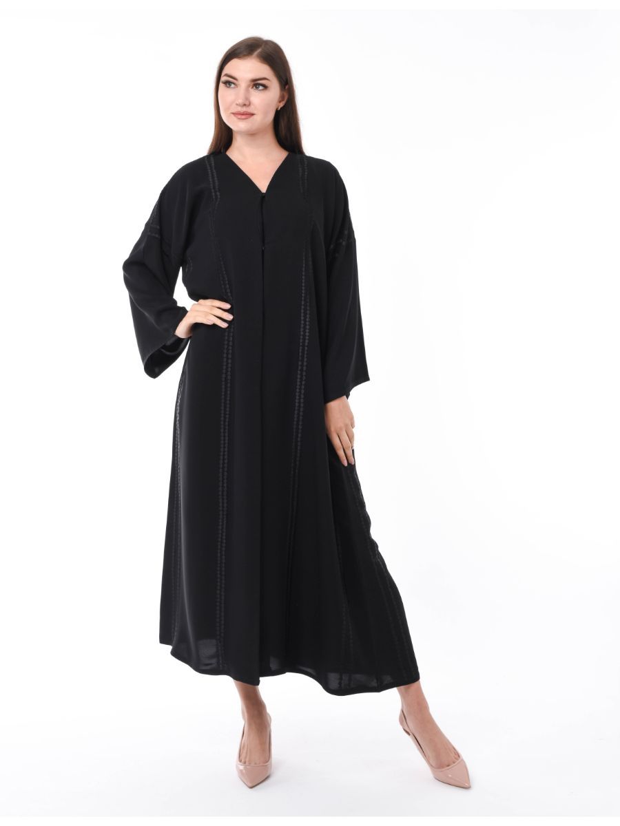 MOiSTREET Black Plain Abaya with Embroidery
