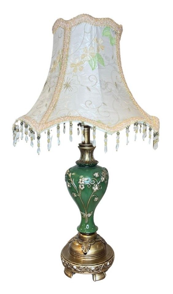 Ornate Dark Green Floral Table Lamp  #128053