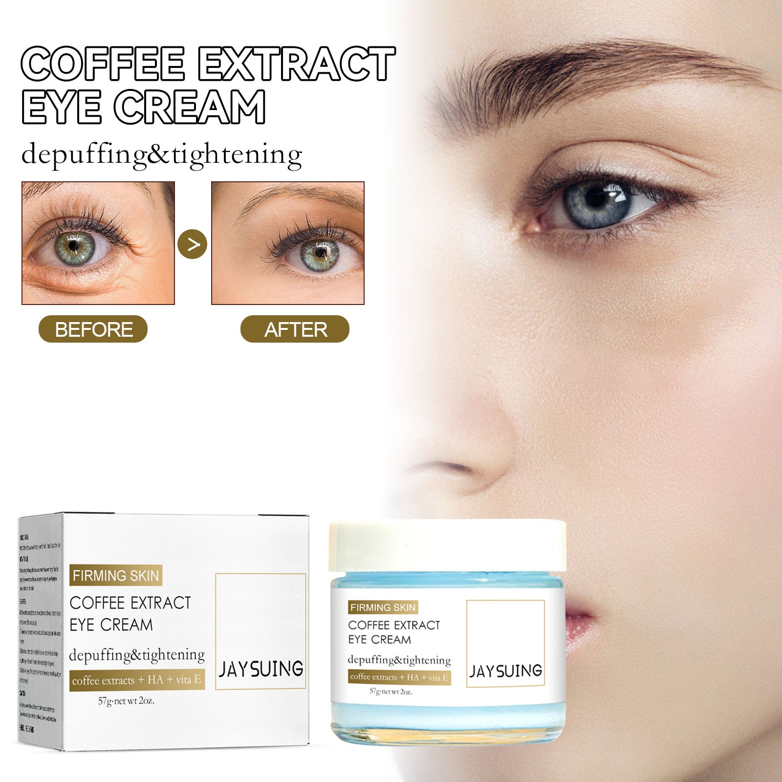Coffee Eye Cream, Fade Dark Circles, Reduce Fine Lines, Brighten & Tighten ,57g