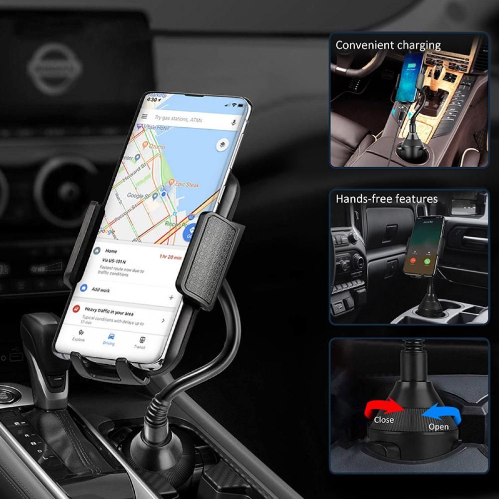 360 Degrees Adjustable Phone Mount Car Cup Holder Stand Cradle Phone Bracket With Smart Release Button