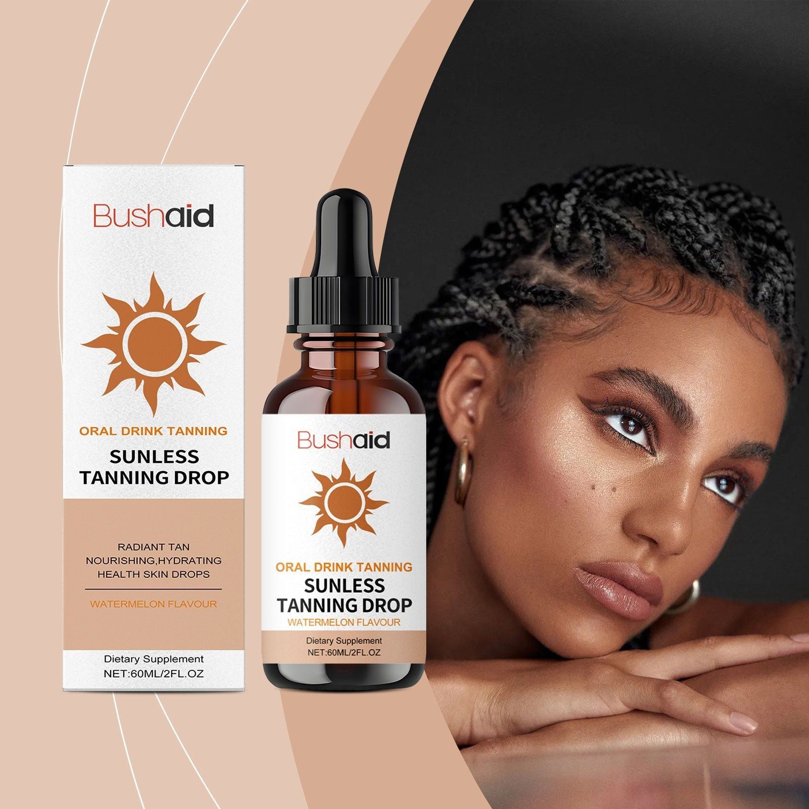 Achieve Natural Tan with BushAid Body Care Tanning Drops, Safe & Easy ,60ml