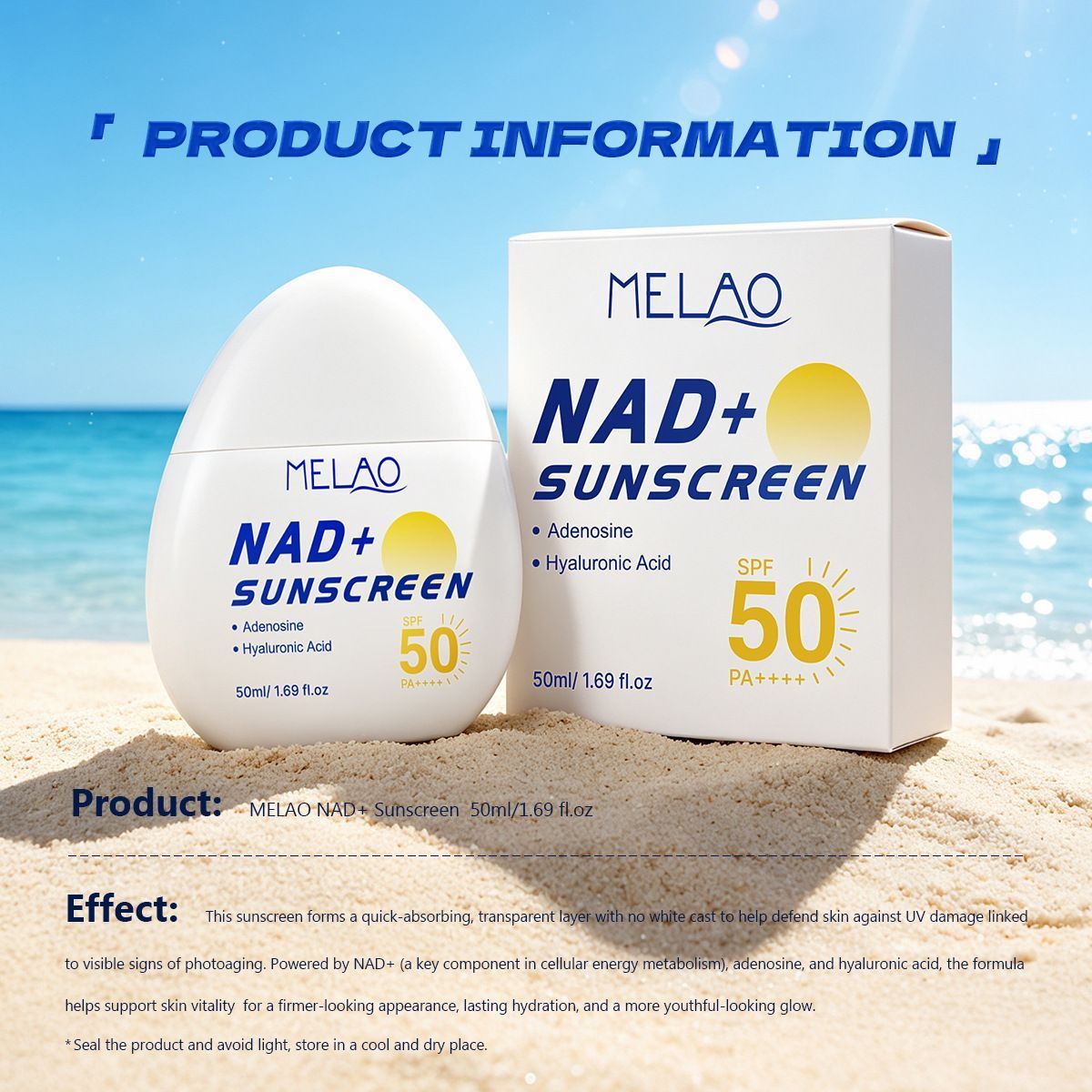 NAD+ SPF50 Daily Body Sunscreen Lotion, Non-Greasy Lightweight Sun Protection Cream 50ml