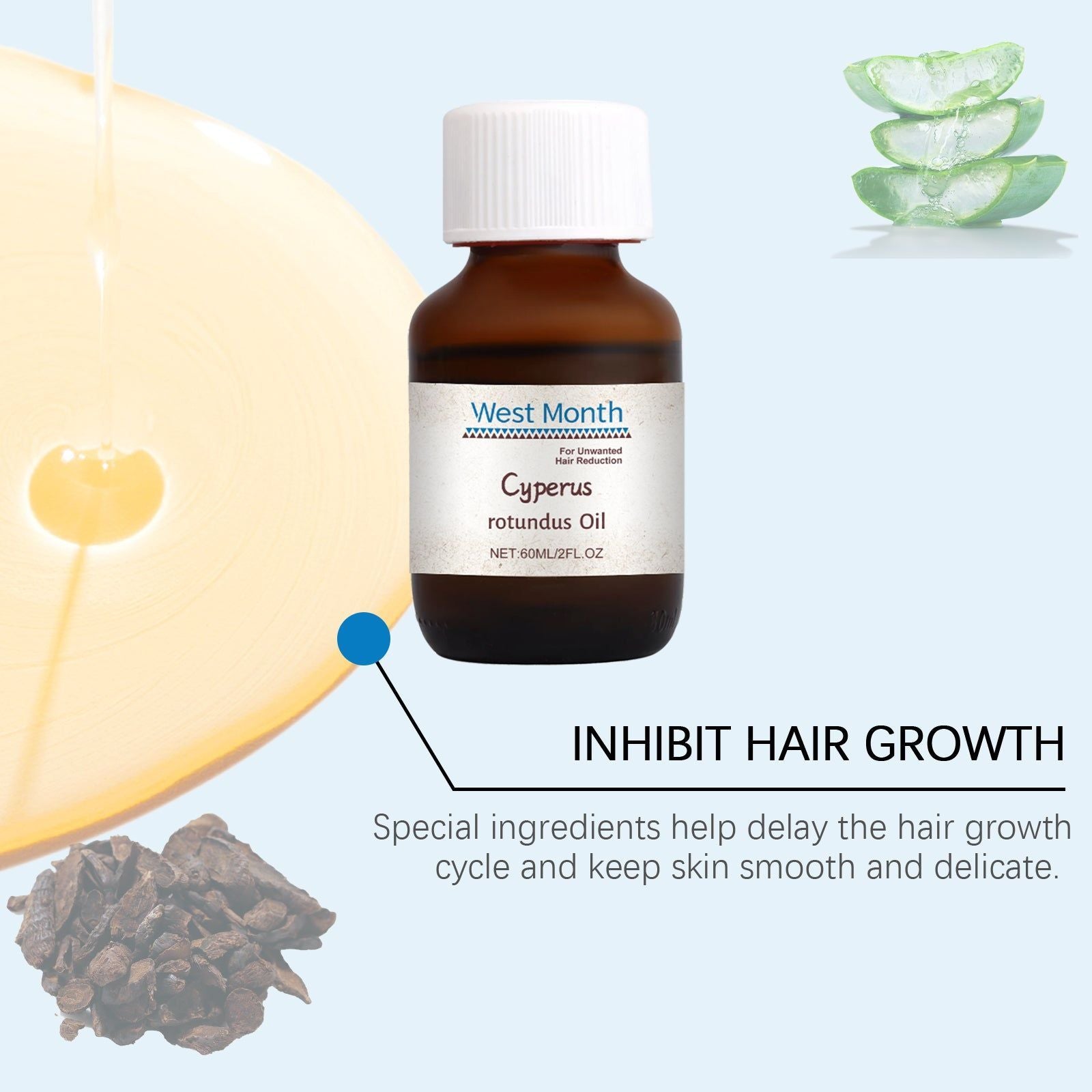 Cyperi Rhizoma Hair Removal Oil, Natural Body Care, Soothes Skin, Nourishes, Reduces Irritation ,60ml