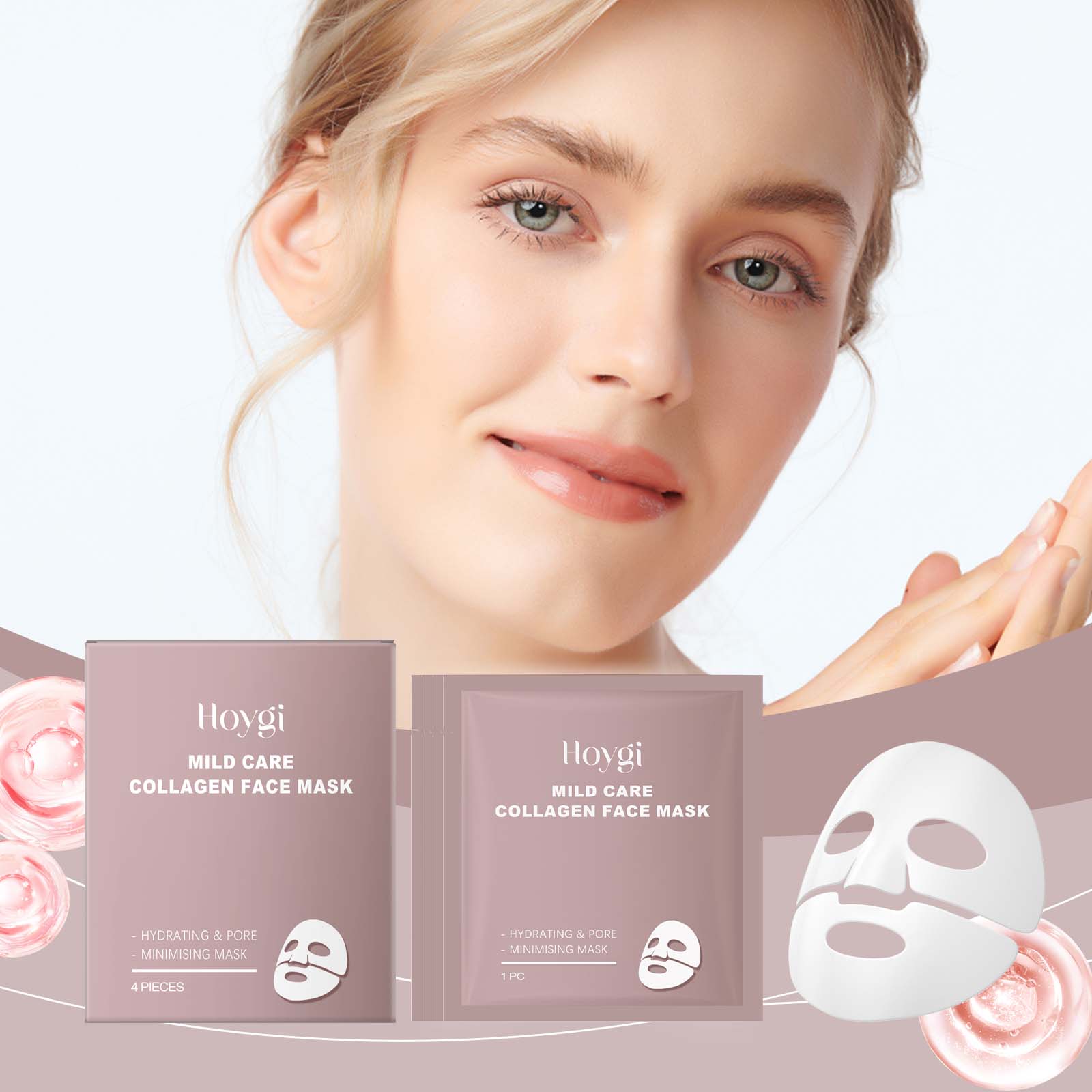 Collagen Hydrating Mask, Facial Care, Moisturizing, Pore Smoothing, Anti-Aging ,4pcs